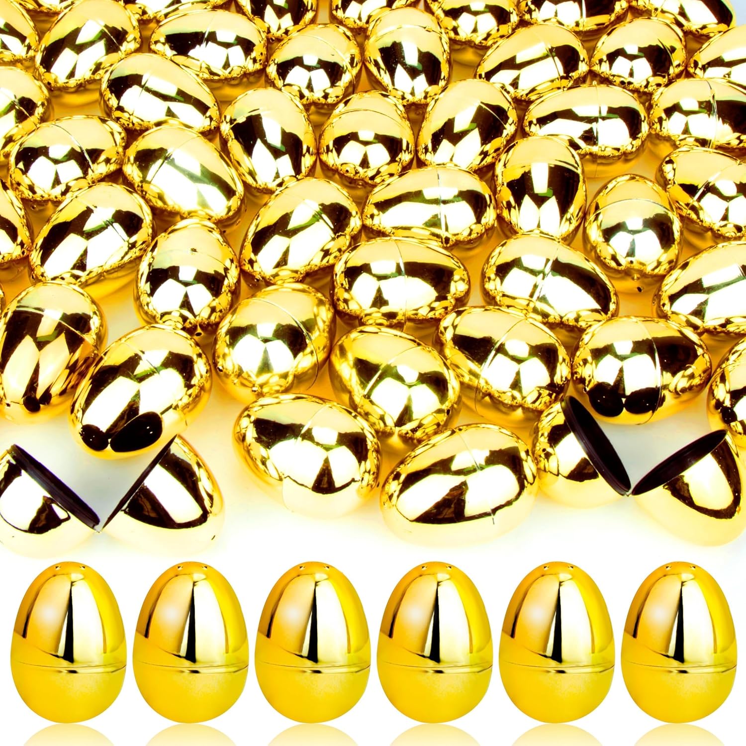 18Pcs Easter Eggs Bulk, 2.3" Fillable Shiny Golden Metallic Plastic Easter Eggs Empty for Easter Hunt, Easter Basket Stuffers, Party Favor, Classroom Prize Supplies