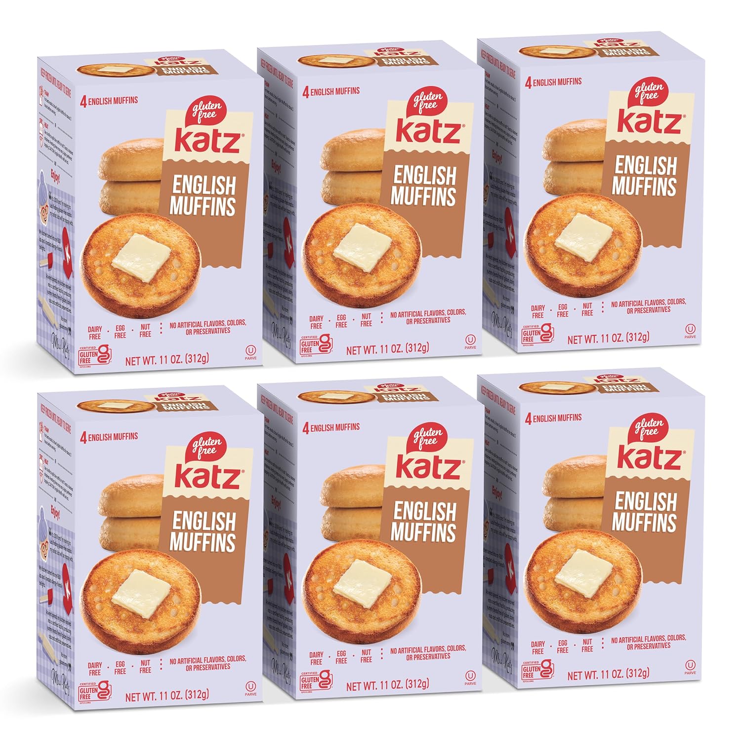 Katz Gluten Free English Muffins. Breakfast Sandwich, Free of Dairy, Eggs, Tree Nuts, and Peanuts, Original. 11oz (6pk)