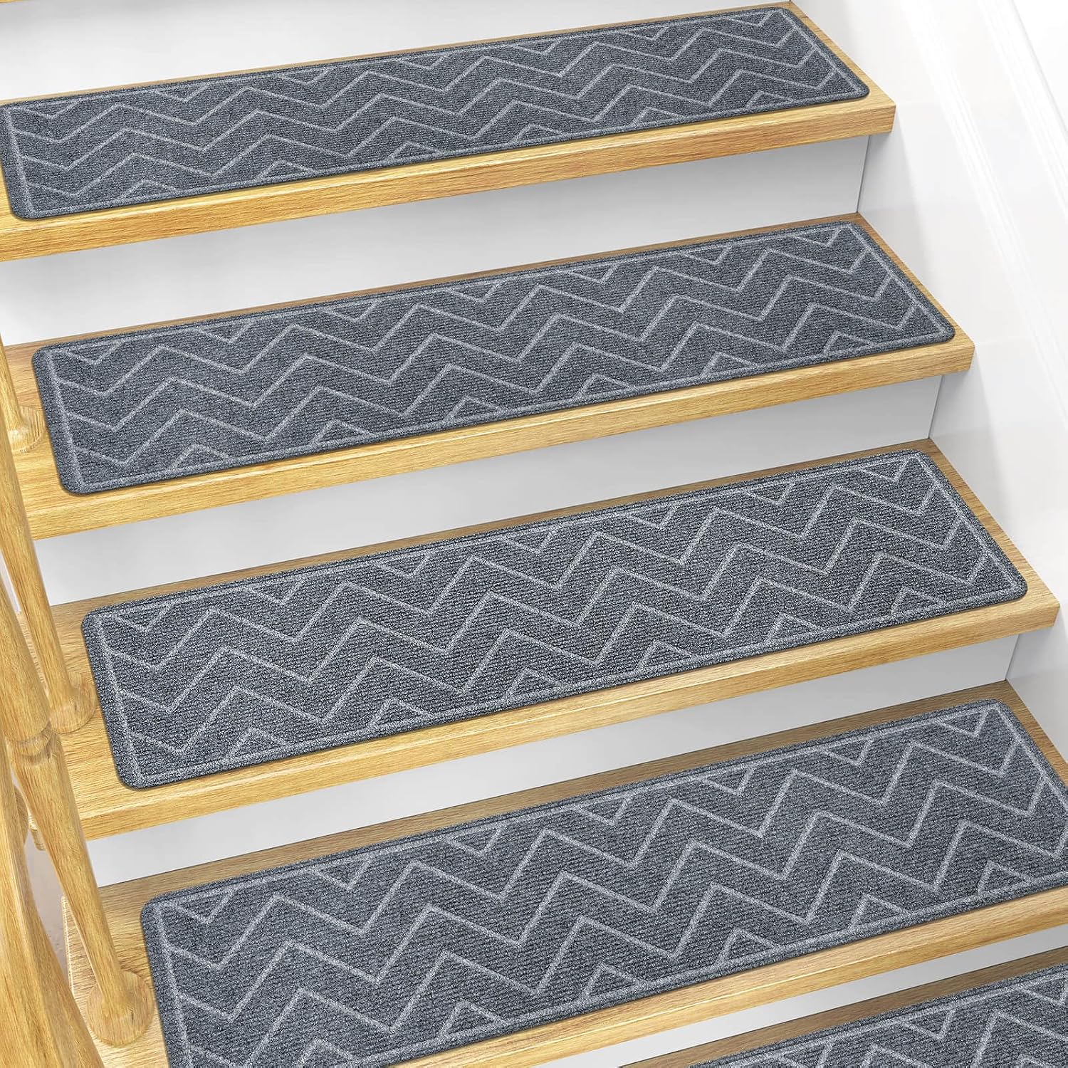 DK177 Stair Treads for Wooden Steps, 15 Pack 8"x30" Non-Slip Indoor Carpet Stair Treads with Reusable Polyester TPE Backing for Kids Elders and Pets (Dark Gray, 15PCS)