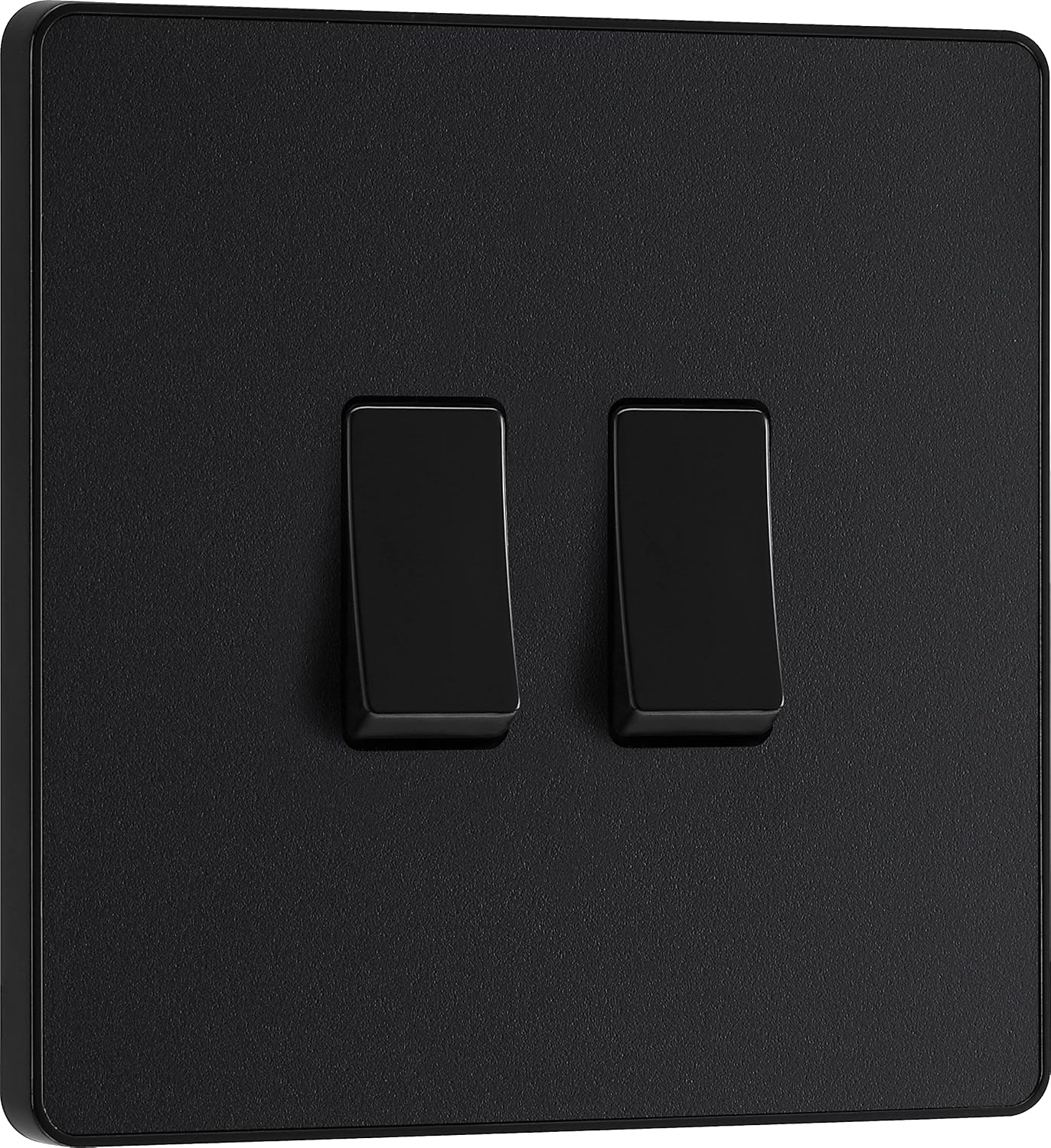 BG Electrical Double Wall Light Switch, 2 Way, Screwless Front Plate, Round Edges, Evolve, Matt Black, 20A, 16AX, PCDMB42B