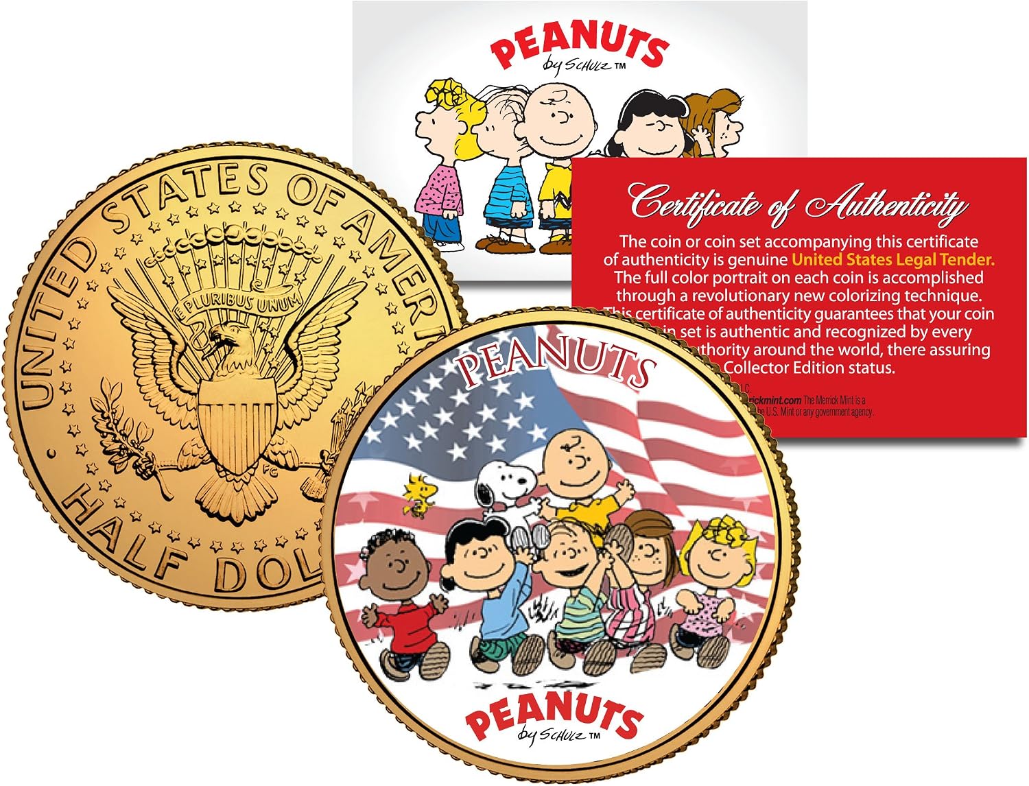 PEANUTS Americana CHARLIE BROWN Snoopy JFK Half Dollar Coin 24K Gold Plated