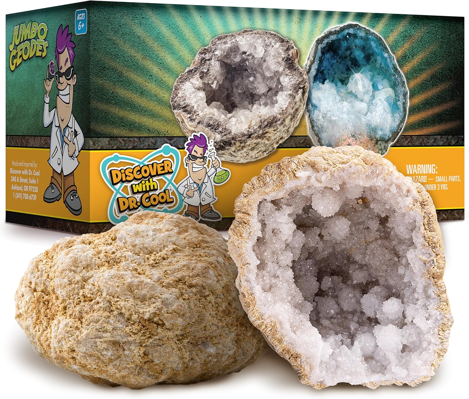 Break Open 2 Jumbo Geodes– Break Your Own Large Geode with Crystals, Earth Science Kit for Kids to Learn Geology, Gifts for Rock Collectors, Cool Rocks for Boys and Girls