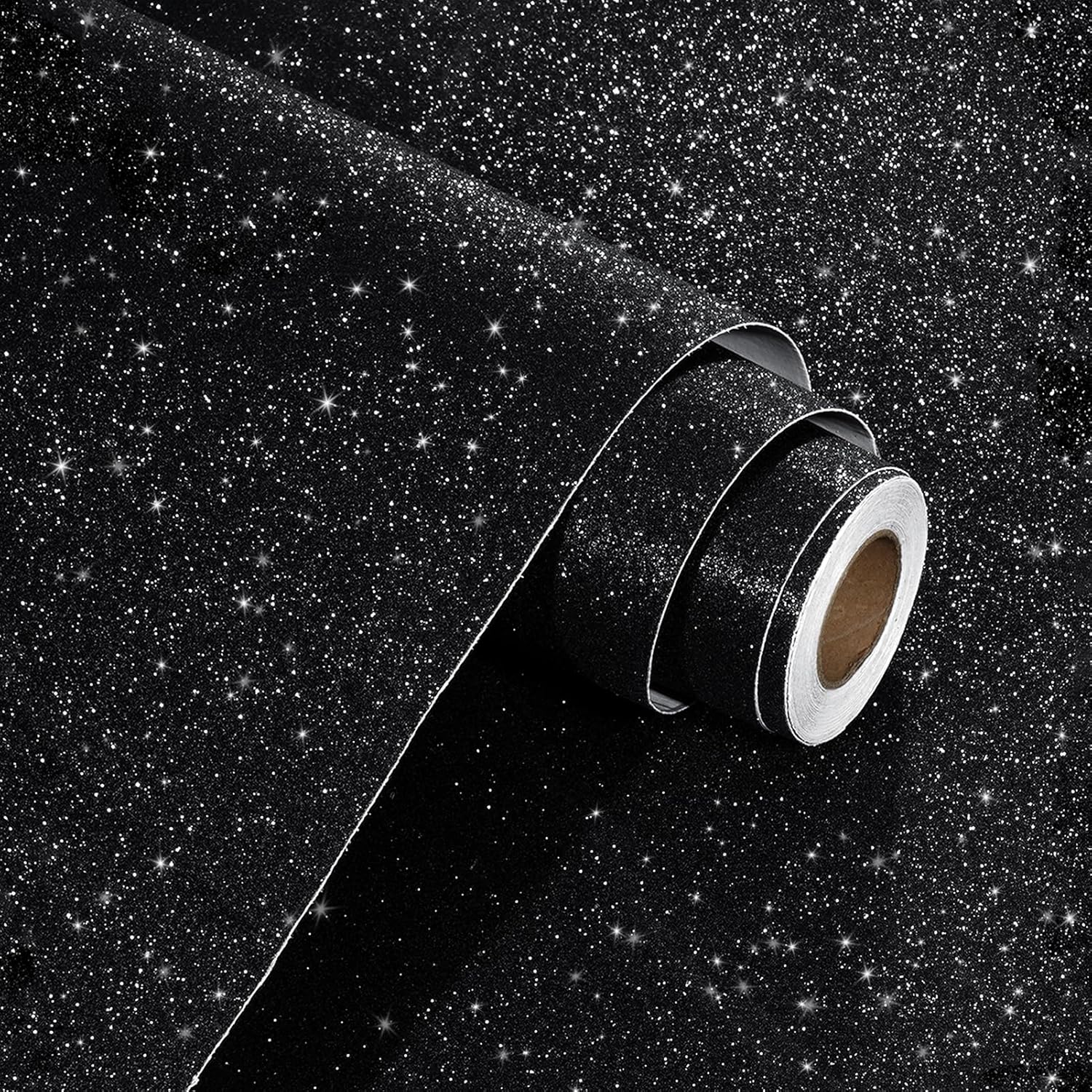 WESTICK 394" x 15.8" Black Wallpaper Peel and Stick Black Glitter Contact Paper for Walls Textured Sparkling Bedroom Wallpaper for Bathroom Cabinets Furniture Shiny Dark Peel and Stick Wallpapers