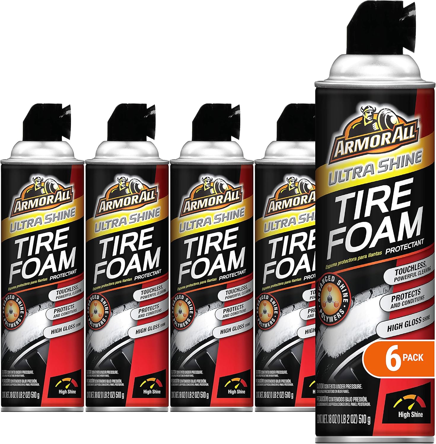 Armor All Ultra Shine Tire Foam Protectant, High Shine, 18 Fl Oz, 6 Pack