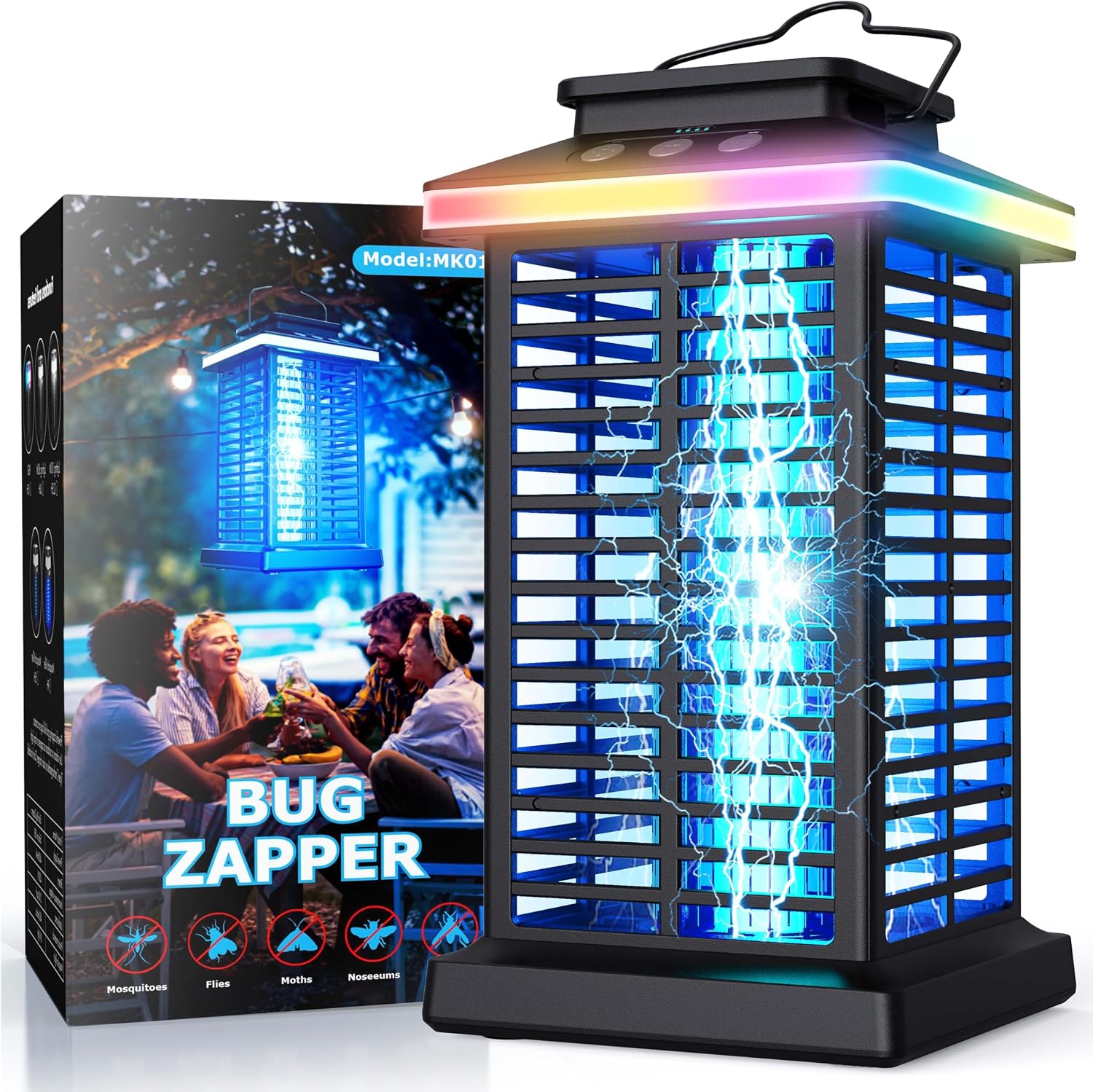 Bug Zapper Outdoor, 2025 Upgraded Mosquito Zapper 3 in 1 Rechargeable Bug Zapper Outdoor with 5000mAh Battery & LED Night Light, 4000V Electric Fly Zapper for Outside Patio, Backyard, Garden BK