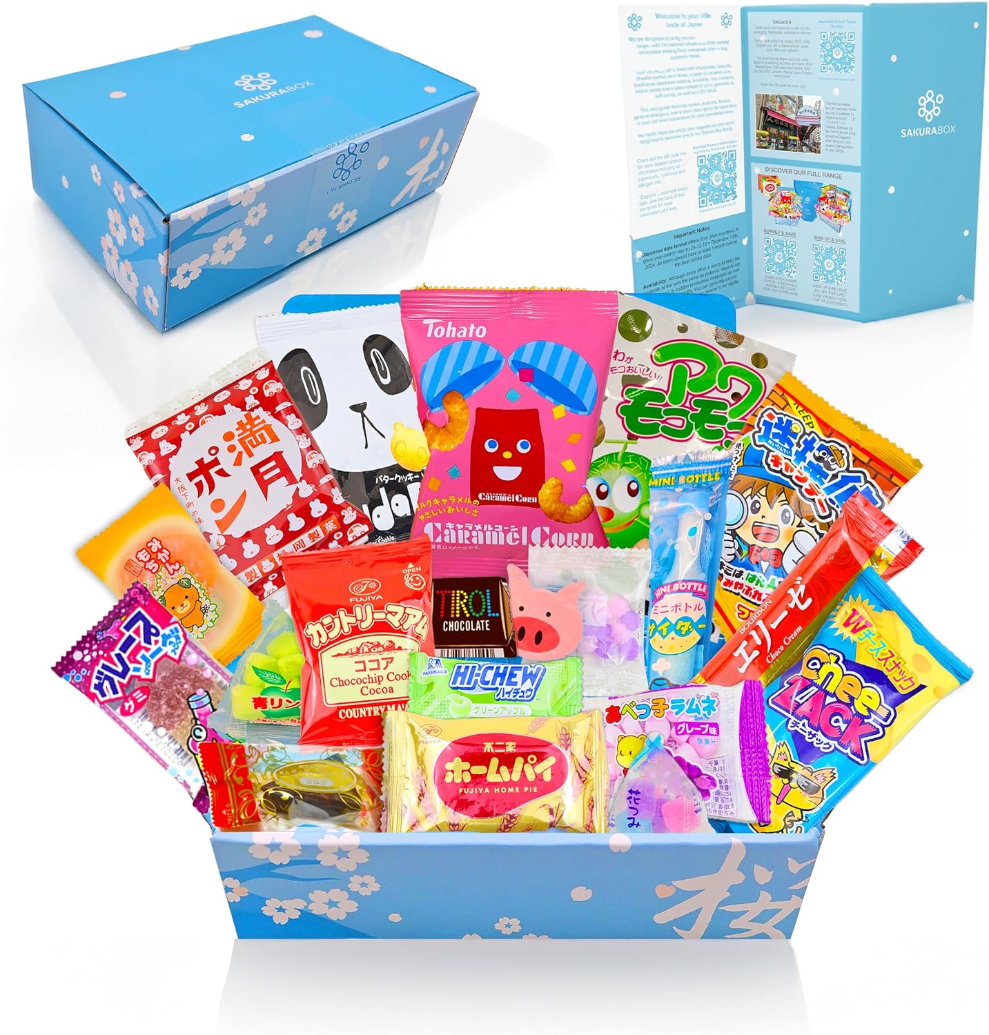 Japanese Snacks & Candy Box w/English Pamphlet 20 Pieces Dagashi, Sweets, Snacks, Candy, Gum