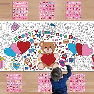 OHOME 180 PCS Valentines Day Stickers - Valentines Coloring Tablecloth with Valentines Stickers for Kids - Valentines Day Gifts for Kids - Kids Valentines Day Gifts for School Classroom