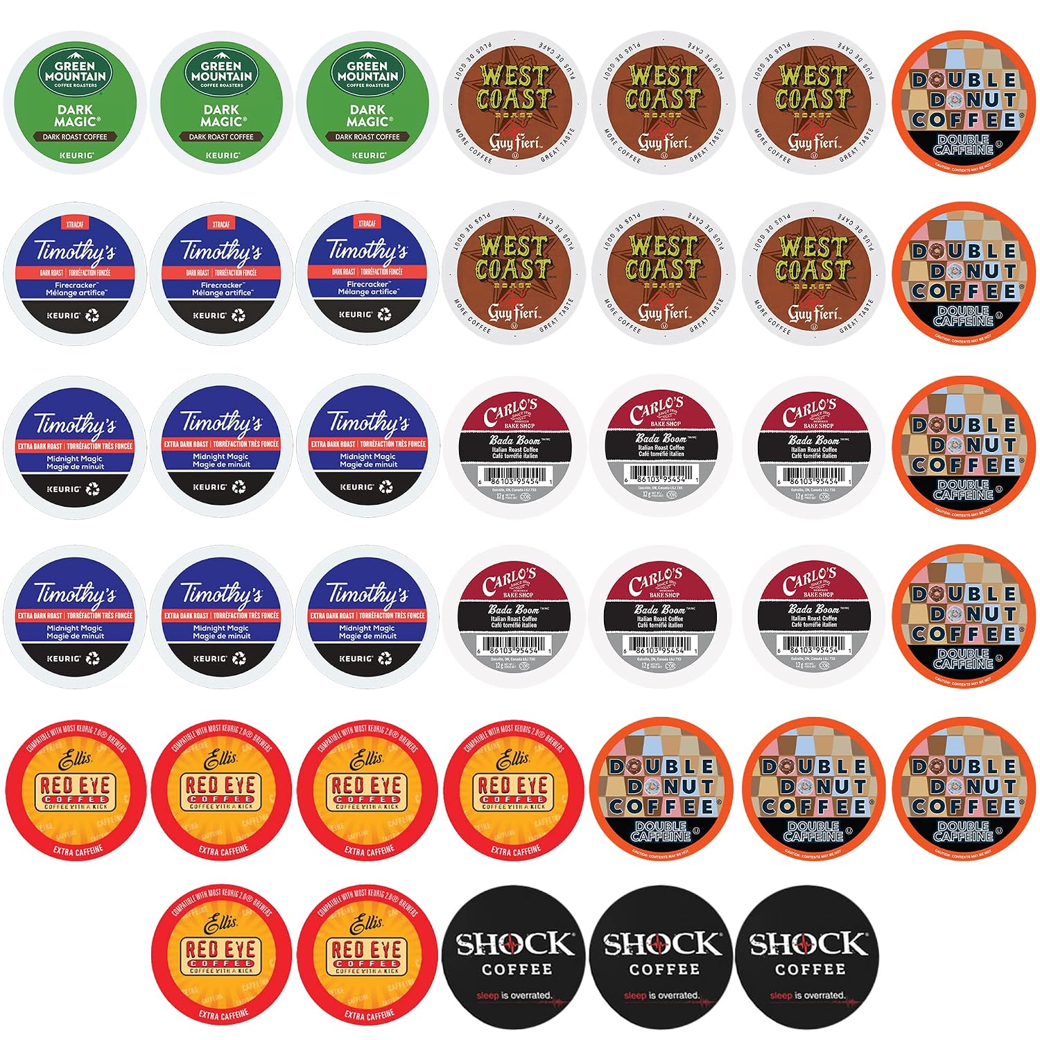 High Caffeine Coffee Pods Variety Pack - Sample The Strongest Coffee From the Top Brands with Our Extra Caffeine Sampler of 40 Pods Compatible with Keurig K Cup Makers