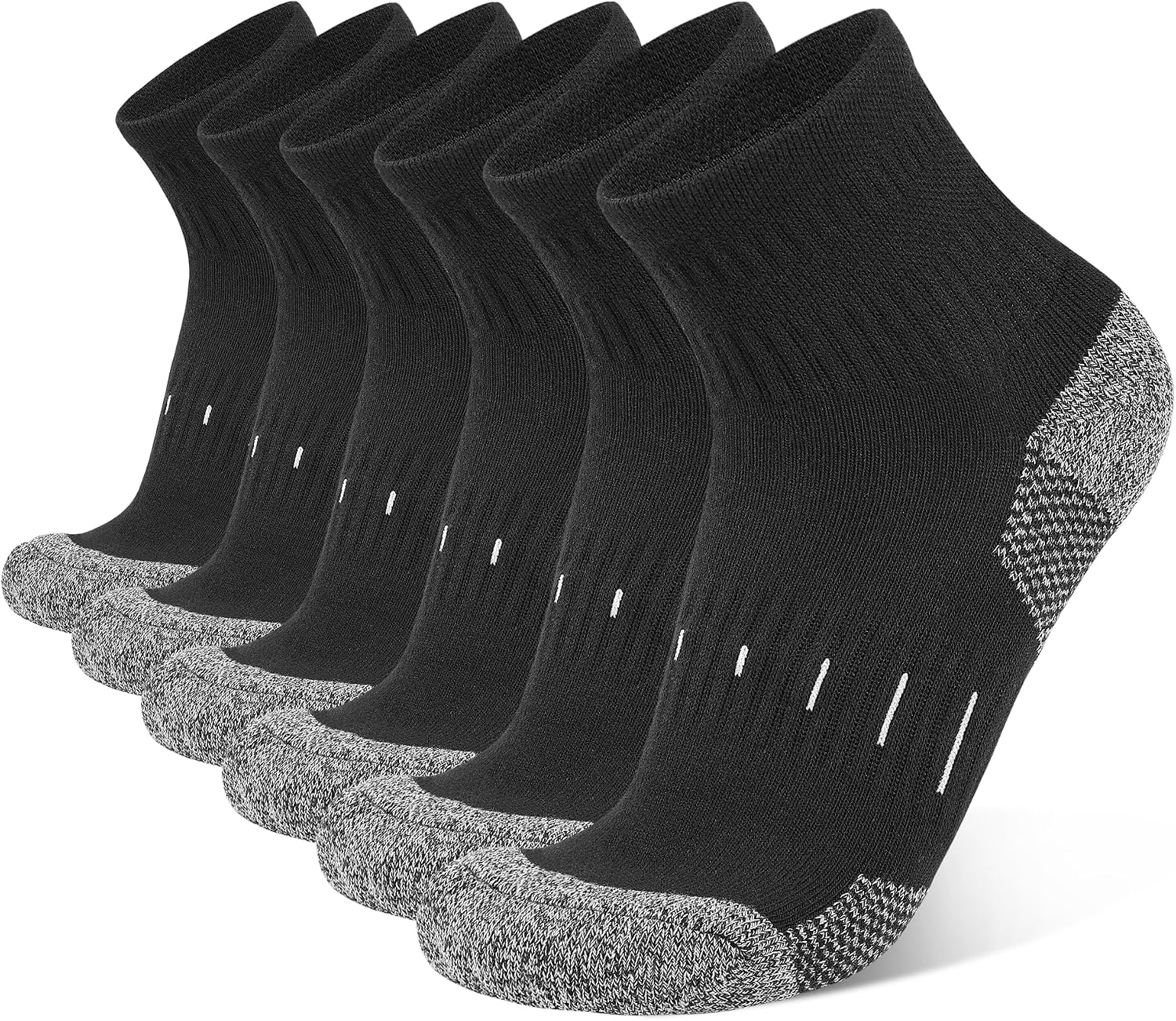 YOJOOM Mens Sports Quarter Ankle Socks Black Anti-Blister Cushioned Trainer Running Athletic Socks for Men 9-12 6-9