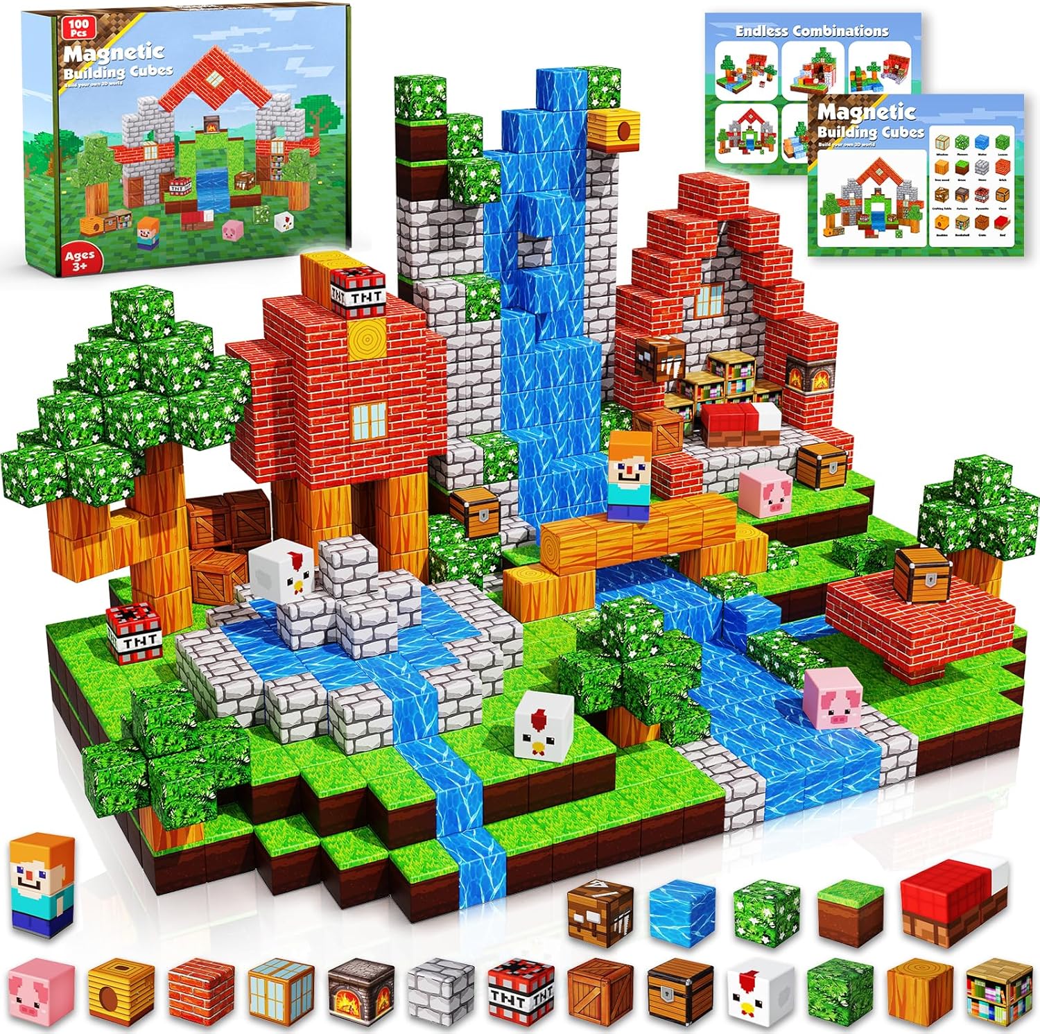 Goody King Magnetic Blocks |100PCS Magnetic Building Cube Game, Constructions Toys for Boys & Girls Age 3-4, 5 6 7 8 9 10, STEM Montessori Stacking Toy, Sensory Tiles Building Birthday for Toddlers