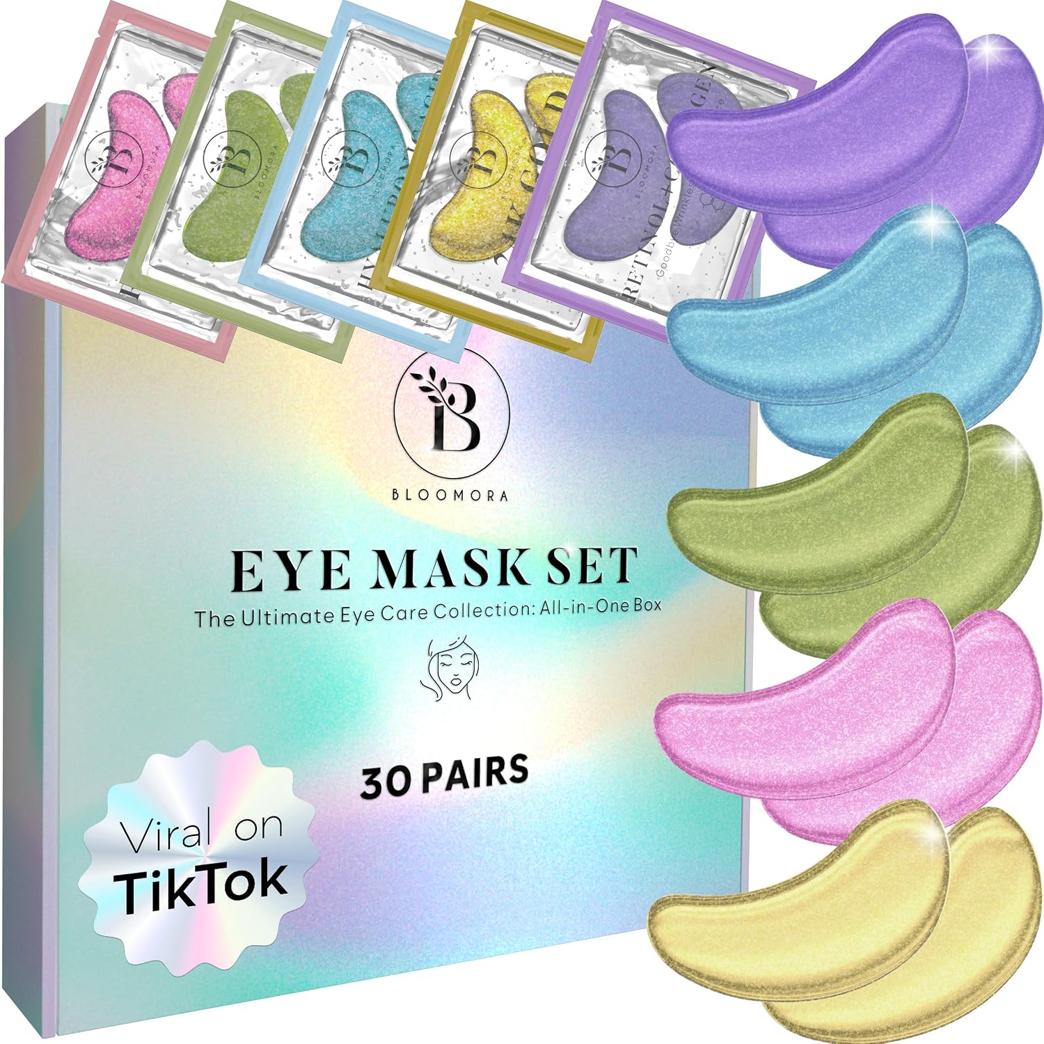 BLOOMORA Variety Under Eye Gel Patches (30 Pairs) - Masks for Puffiness & Dark Circles - Collagen Eye Patches