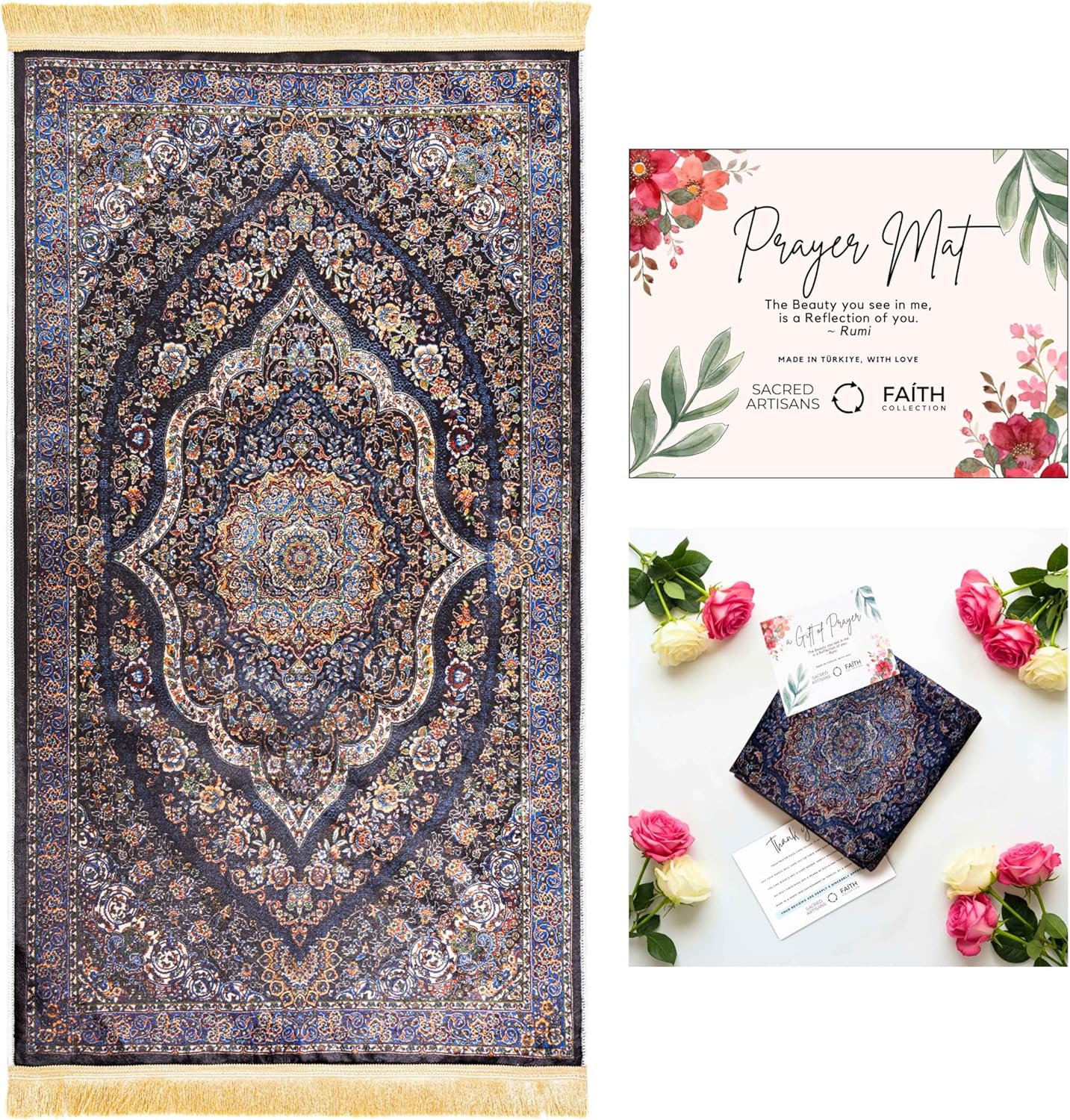 Sacred Artisans Turkish Prayer Rug, Classics Edition | Palace Purple - Soft, Silky & Gift Ready Prayer Rug for Both Men & Women
