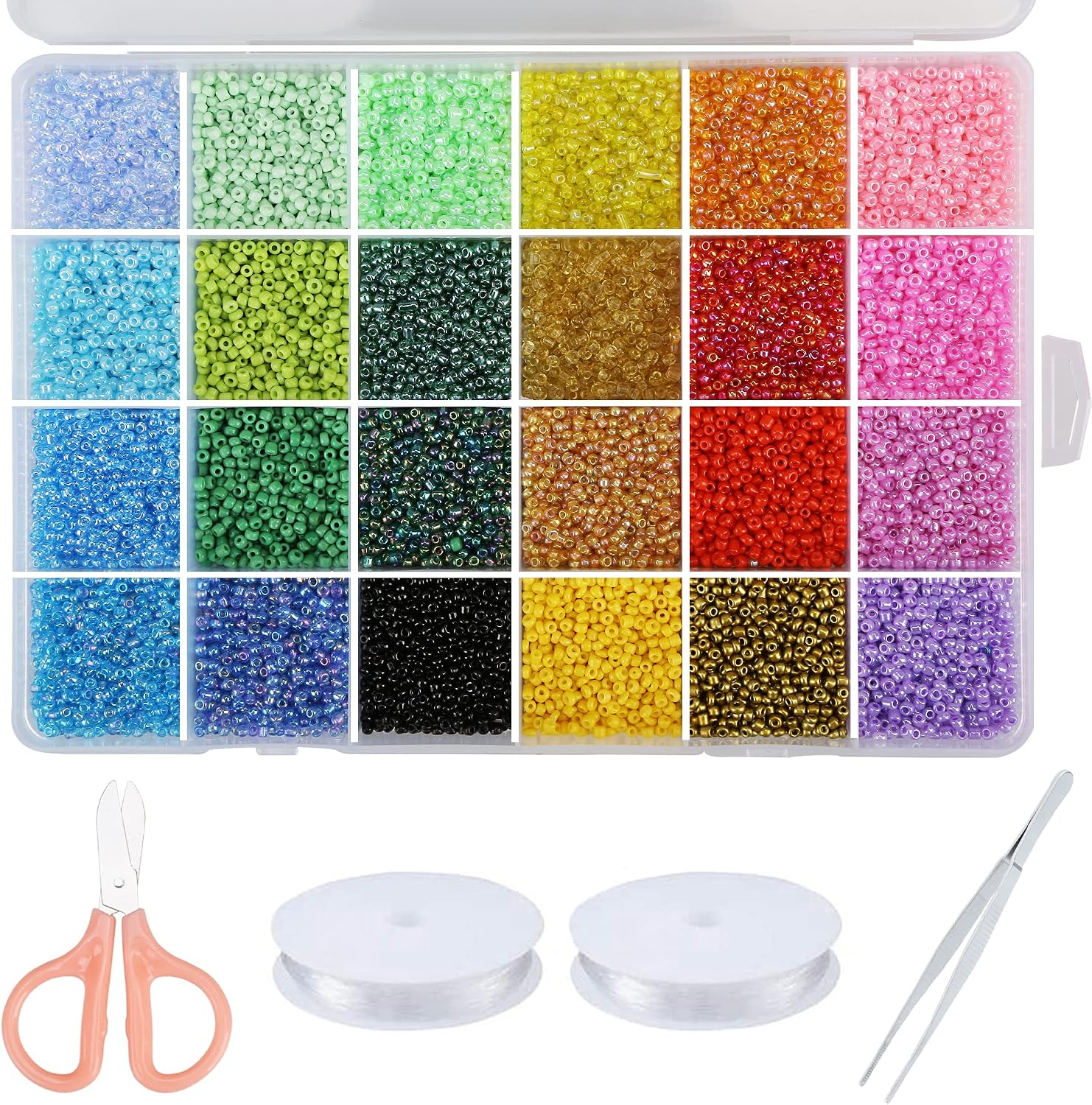 GREENTIME 22800pcs Glass Seed Beads for Bracelets Making Kit, Small Craft Beads 11/0 Waist Beads for DIY Bracelet Necklaces Craft Making Supplies (24 Colors)