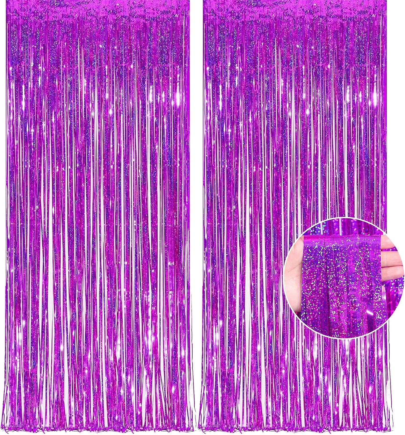 OHOME Hot Pink Tinsel Curtain Party Backdrop Foil Fringe Metallic Laser Party Streamers Birthday Disco Bachelorette Bridal Wedding Graduation Baby Shower Decor Party Decorations,2 Pack,3.3ftx8.2ft
