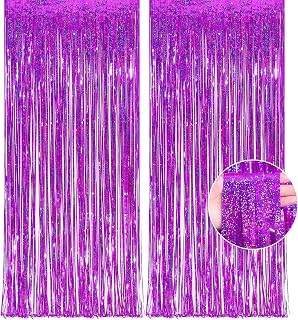 OHOME Hot Pink Tinsel Curtain Party Backdrop Foil Fringe Metallic Laser Party Streamers Birthday Disco Bachelorette Bridal Wedding Graduation Baby Shower Decor Party Decorations,2 Pack,3.3ftx8.2ft