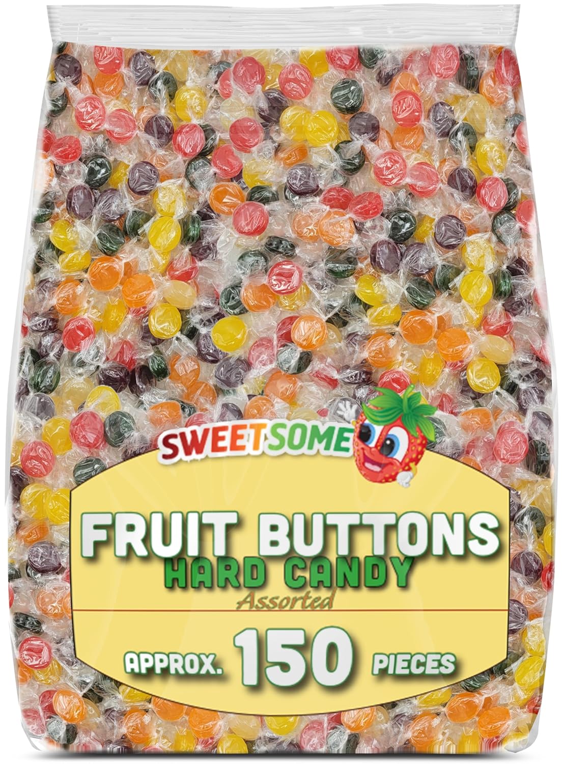 Assorted Fruit Buttons – Classic Hard Candy in a Rainbow of Fruity Flavors, Individually Wrapped, Bulk Old-Fashioned Sweets – 2 lb Bag