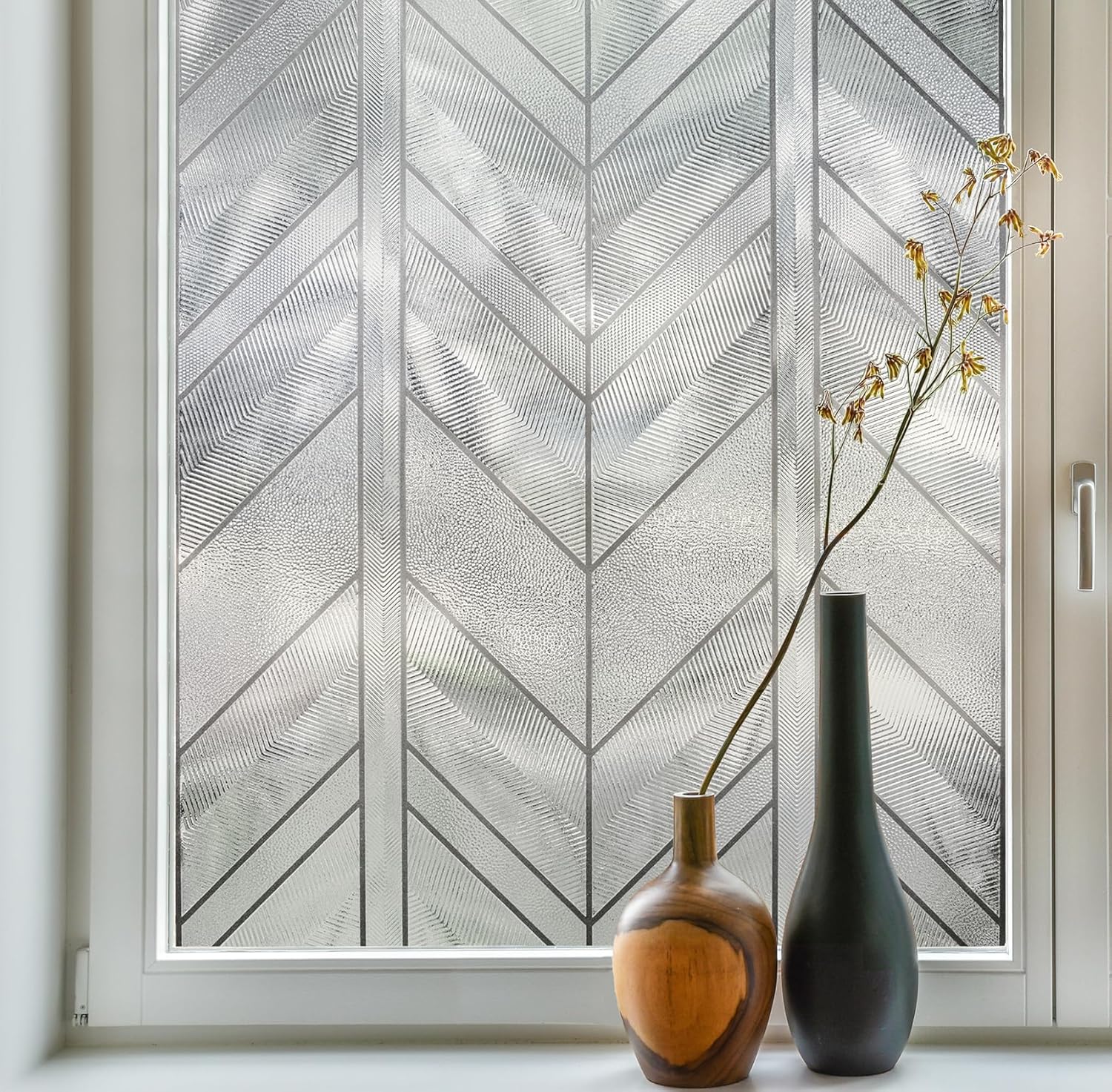 Artscape Chevron | Privacy Window Film with Textured Leaded Glass Pattern | Non-Adhesive & UV Protection | Easy to Apply & Removable | 24 x 36 Inches | Made in USA