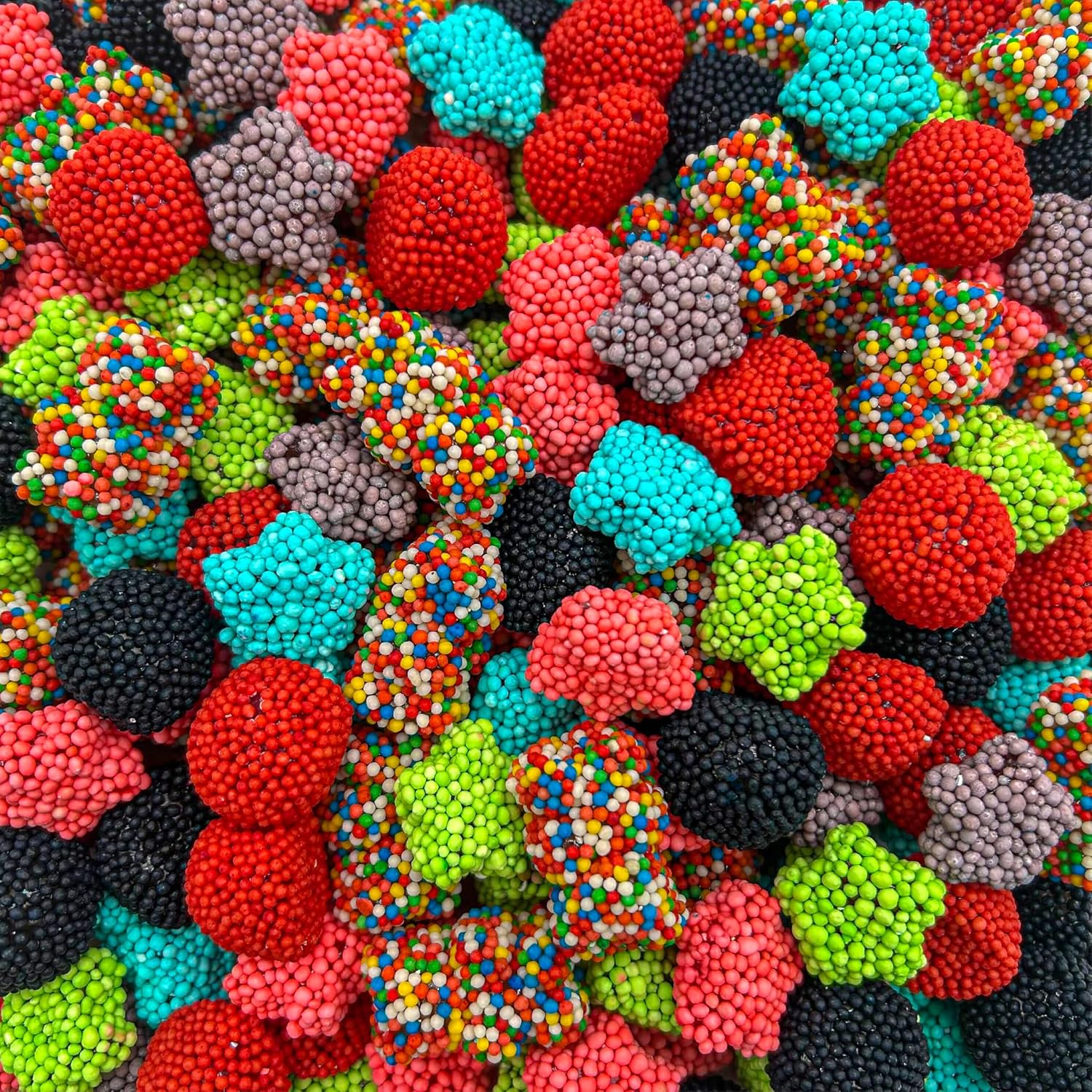 Crunchy Gummy Candy Mix | 2 Pound Bulk Bag | Rainbow Nonpareils Bears, Berries, Star Shaped Chewy Clusters | Gummy Mix for Kids' Party Favors | Fruity and Sour Flavors