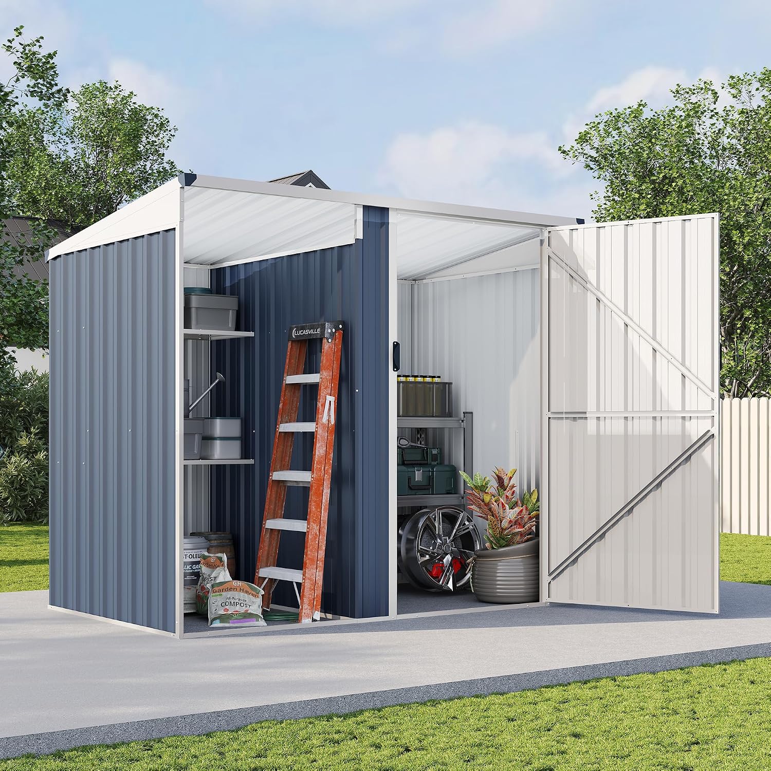 Jocisland 6.4x5 FT Metal Storage Shed with Shelves, Lockable Door