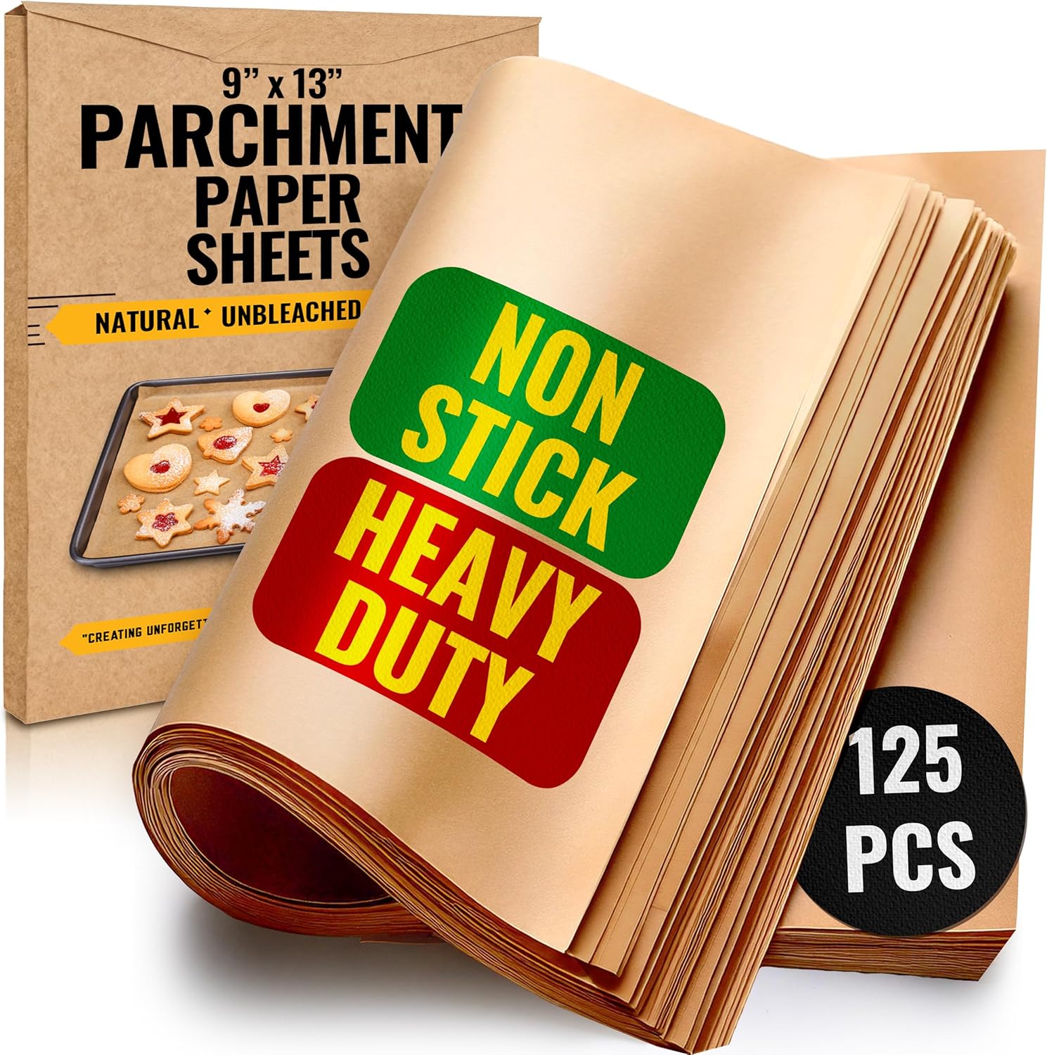 Parchment Paper Sheets by Baker’s Signature | Baking Paper, 125 Pcs 9x13 Inch, Unbleached - Perfect for Baking, Precut Non-Stick Sheets, Eco-Friendly, Will Not Curl or Burn