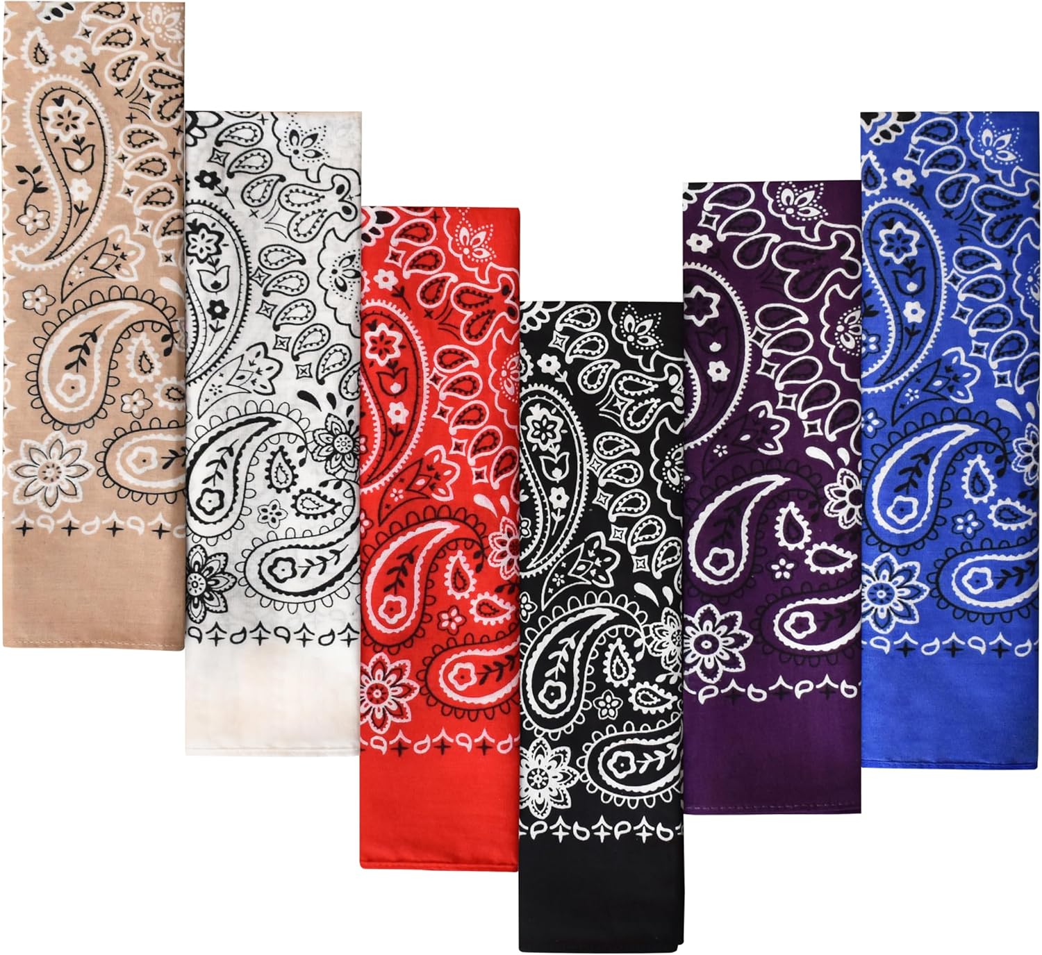 EVERY-VILLE Where EVERYone is Welcome 6 Pack Cotton Bandana for Women Men Gift Packaging - 55x55 cm, Paisley, Double-Sided - Cowgirl Cowboy Accessories Scarf Headband Neckerchief