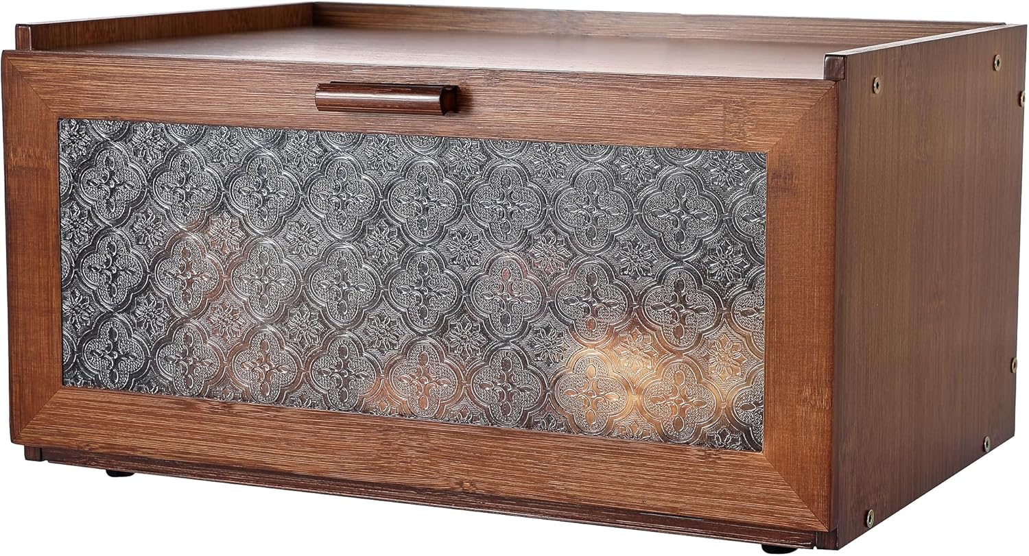 Vintage Bread Box for Kitchen Countertop - Retro Brown Bread Storage Box Breadbox
