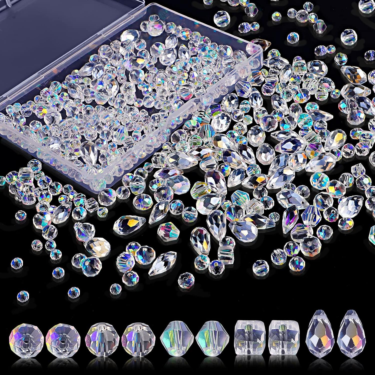 600 Pcs Glass Beads for Jewelry Making, Assorted Crystal Rondelle Beads with Box - 4/6/8mm, AB Color