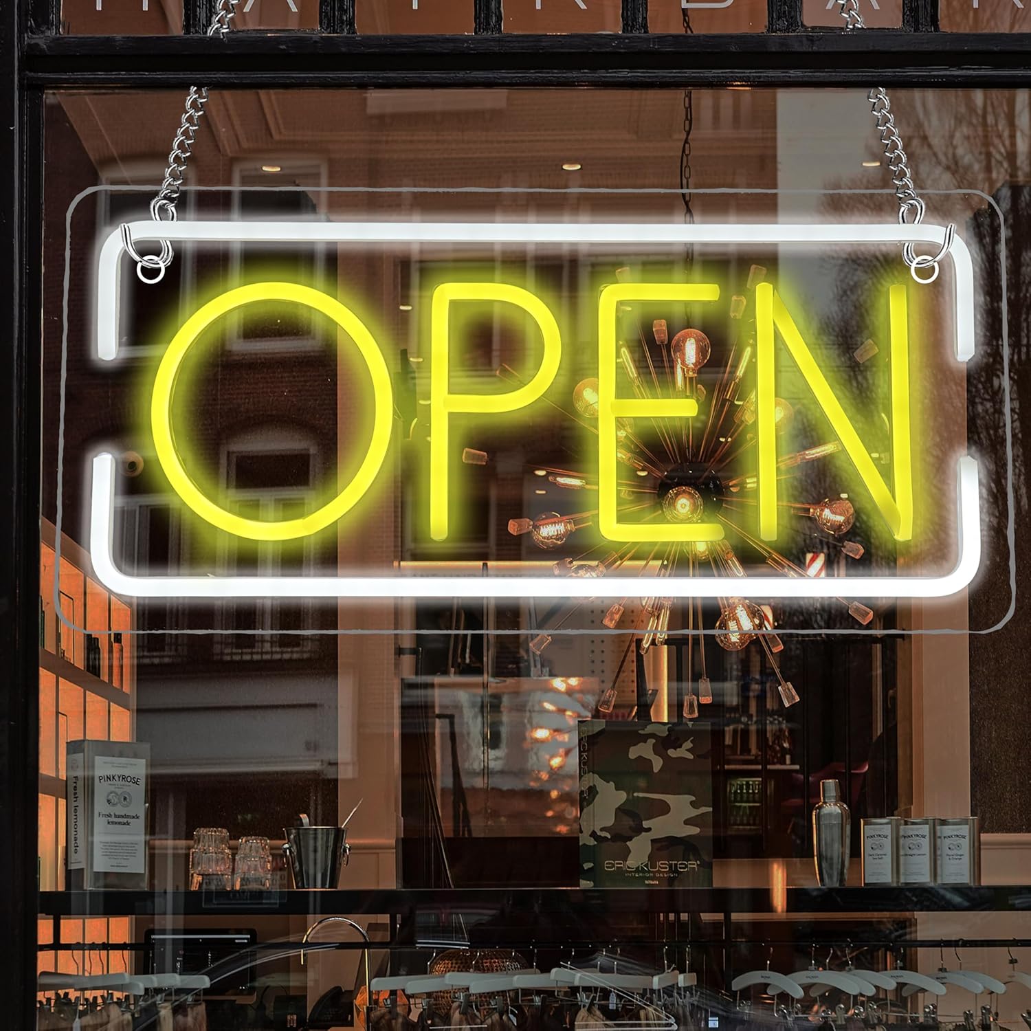 Open Neon Signs Battery Operated, USB Powered Open Signs for Wall Decor, Adjustable Brightness Display Sign for Window Store Club Hotel Bar Shop Coffee Salon Hotel Walls(16.5 * 7.7in)