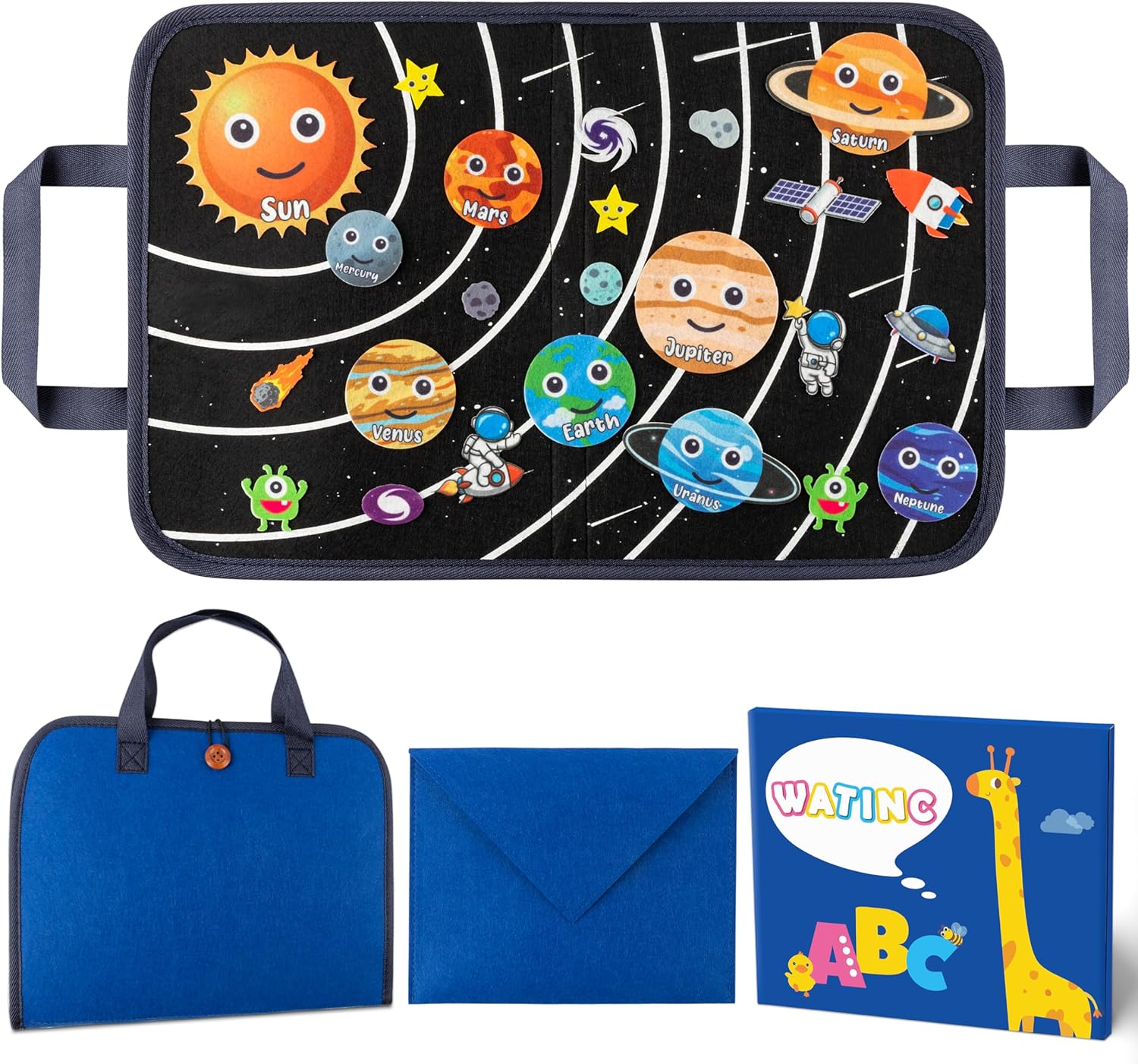 WATINC 28 Solar System Portable Felt Story Board for Kids Space Board Toys Educational Learning Montessori Sensory Travel Toys DIY Reusable Easy to Carry Birthday Party Gift for Toddlers Boys Girls