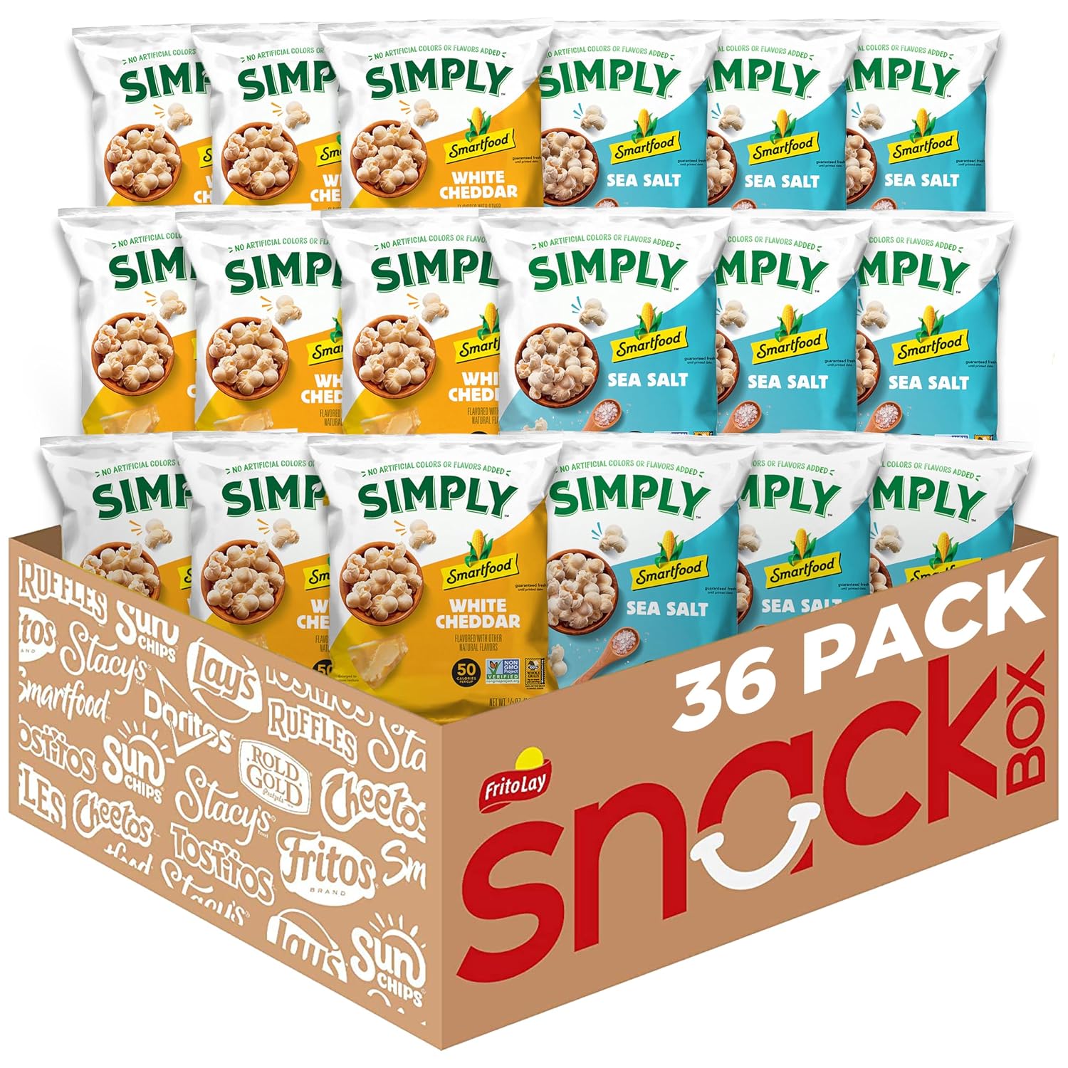 Smartfood Simply Variety Pack, White Cheddar and Sea Salt 0.5oz (36 Count)
