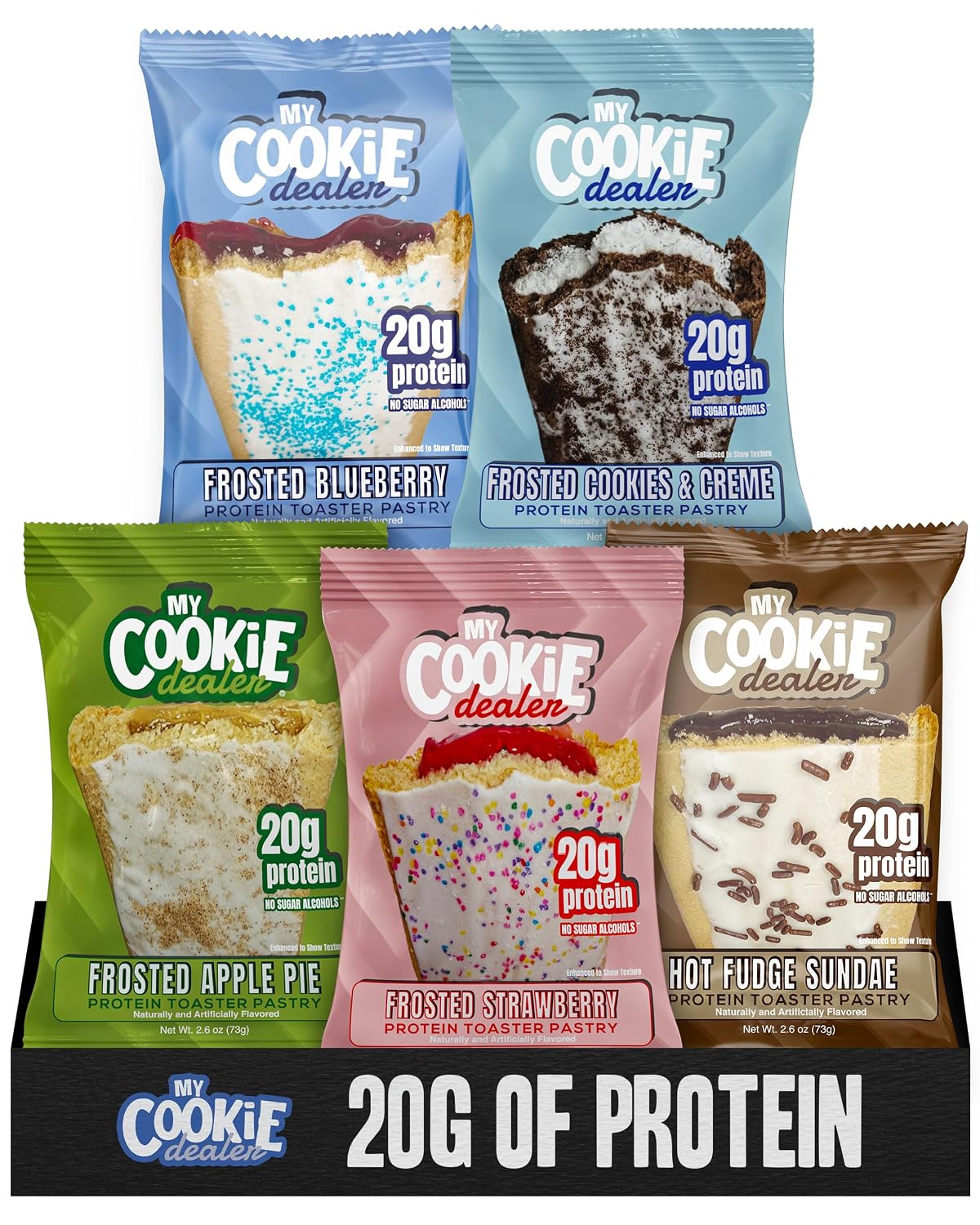 My Cookie Dealer Protein Toaster Pastry Snacks, Variety 5 Pack - 20g High Protein Snacks for Adults - Healthy Post Workout & On-The-Go Travel Treats - 5 Pack of Individually Wrapped Toaster Pastries