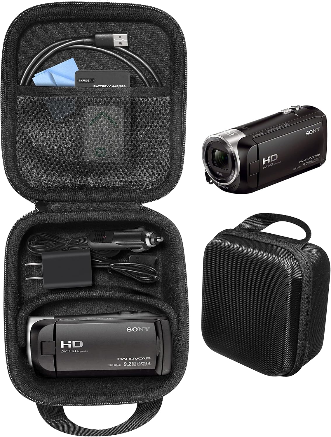 CaseSack Camcorder Case for Sony HD Video Recording HDRCX440, HDRCX405 Handycam; Canon VIXIA HF R800, Panasonic HC-V180K, Kimire HD Recorder, Sony HDRAZ1VR/W, SiOnyx Aurora Day/Night Action Camera