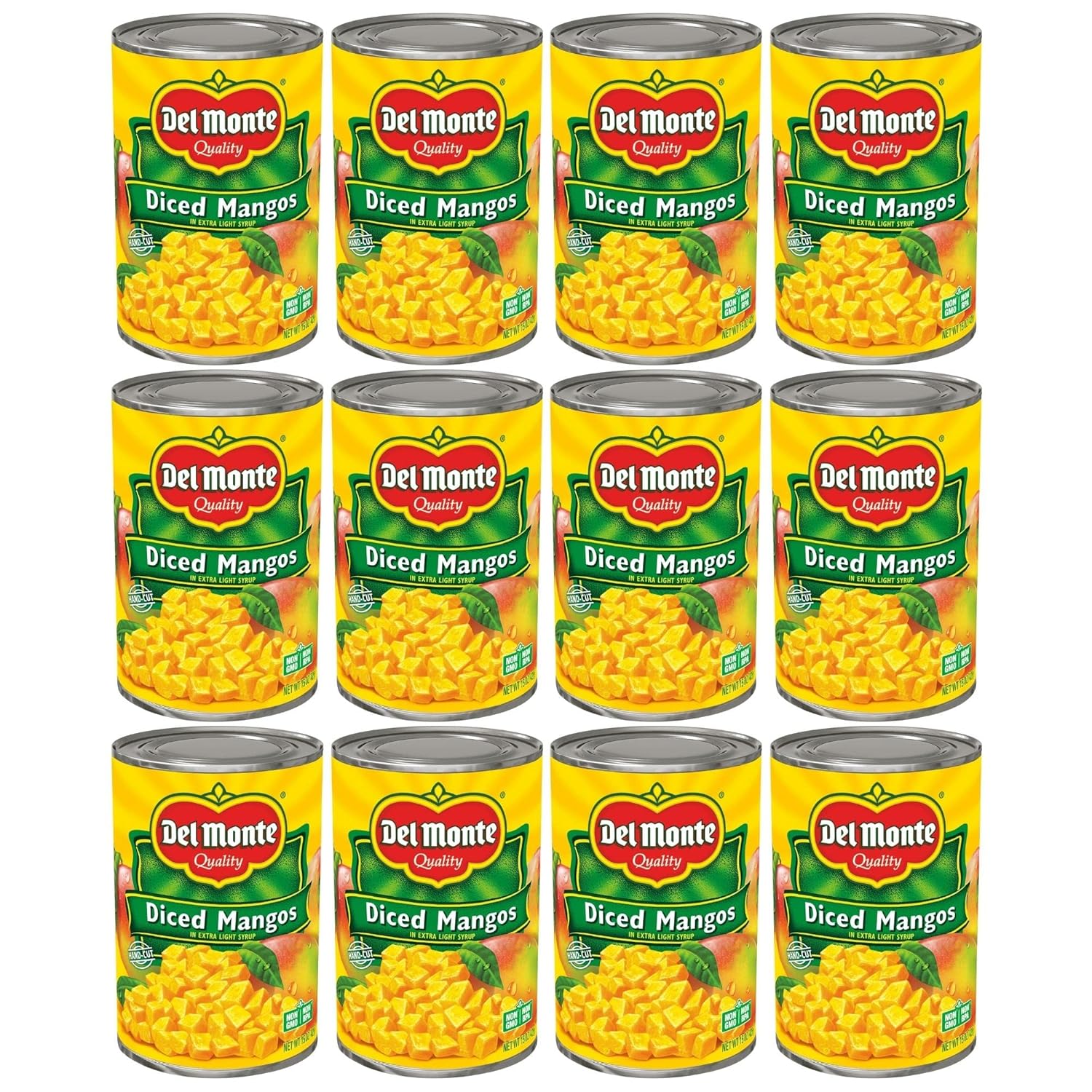 Del Monte Diced Mango in Extra Light Syrup, Canned Fruit, 12 Pack, 15 oz Can, Yellow