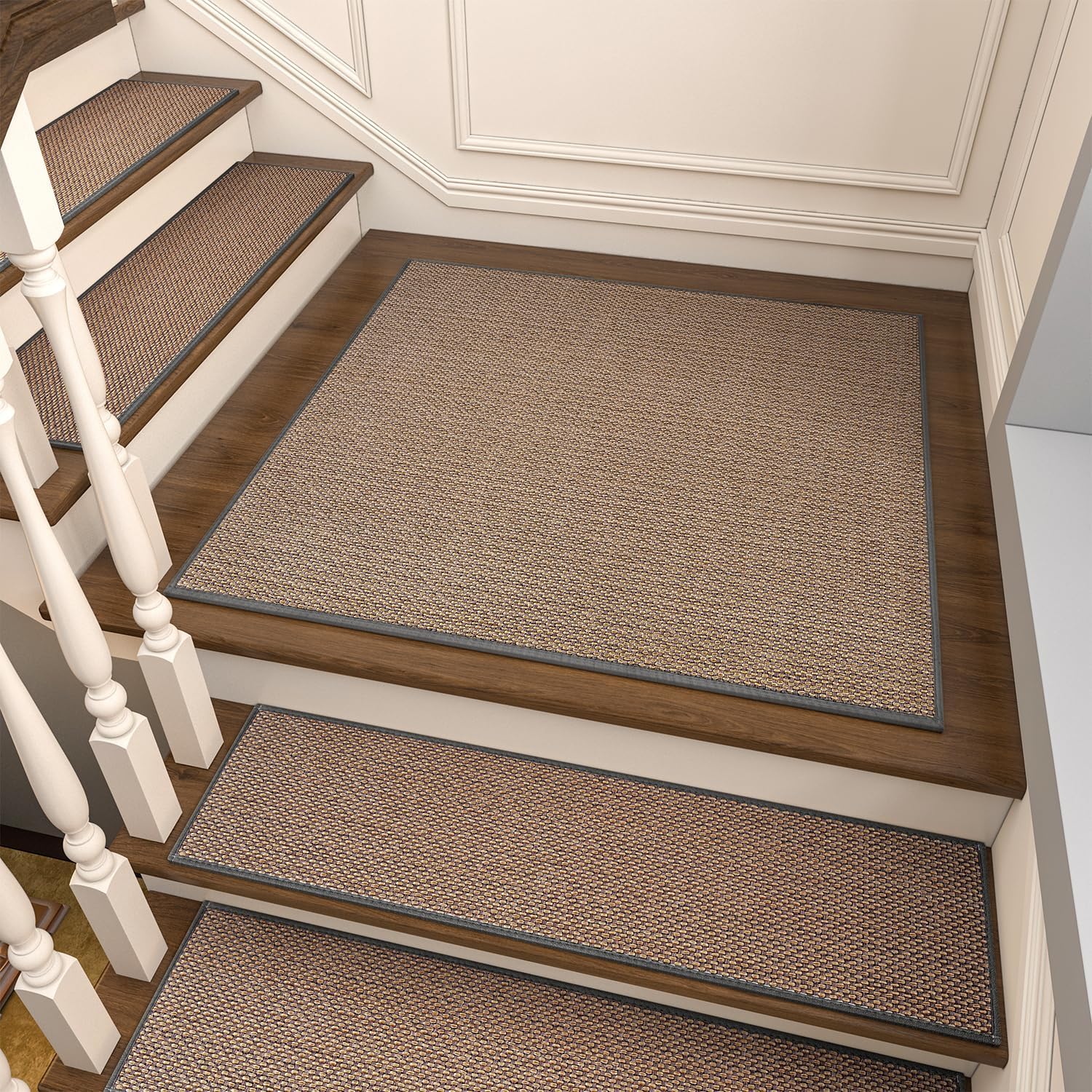 PADOOR Non Slip Stair-Treads Matching-Mat for Wooden Steps, Square Rubber Backing Non Slip Stair Landing Mat 31x31 inch