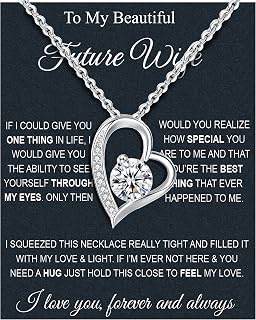 Wife Necklace From Husband To My Wife Necklace Soulmate Necklace For Women Future Wife Jewelry Birthday Christmas Valentine's gifts For Girlfriend Message Card & LED Box