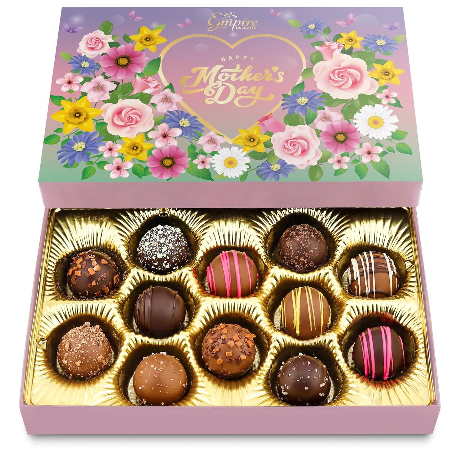 Mother’s Day Chocolate Gift Box – 12 Assorted Milk & Dark Truffles – Gourmet Chocolate Truffles Gift Box – Thoughtful Mothers Day Gifts for Mom, Wife, Grandma – 6 oz