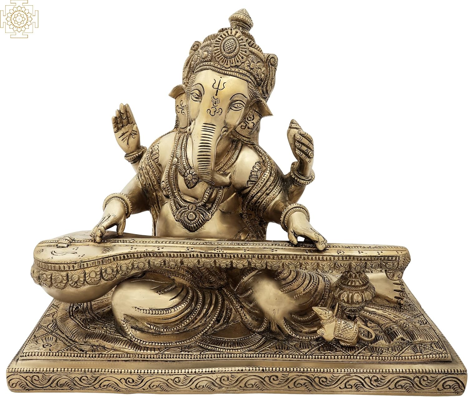 9" Lord Ganesha Playing Veena in Brass | Handmade | Made in India - Brass