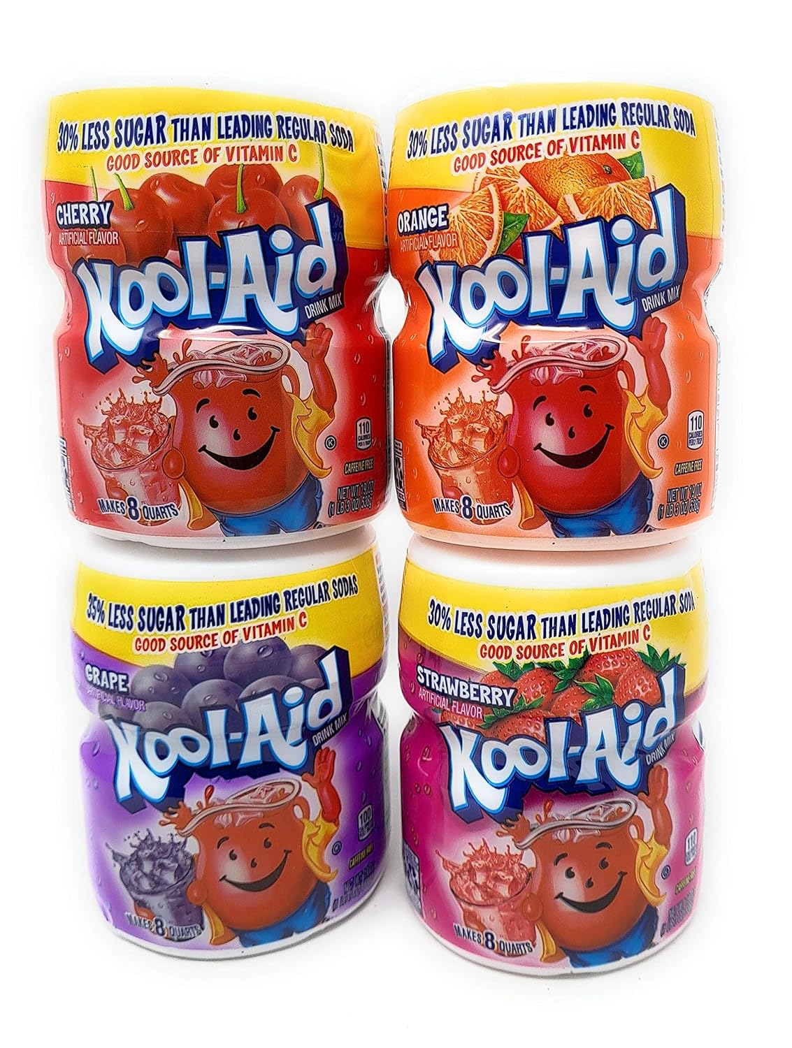 Kool-Aid FUN Flavor Variety Pack! 4 Pack of 19oz Canisters - 1 Canister of each flavor - Grape - Cherry - Orange - Strawberry