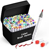 Caliart 168 Colors Brush & Chisel Alcohol Markers for Adult Coloring Book, Dual Tip Artist Sketch Art Markers, Aesthetic Cute Preppy Stuff School Supplies, Pens for Lettering Drawing Cards Planner