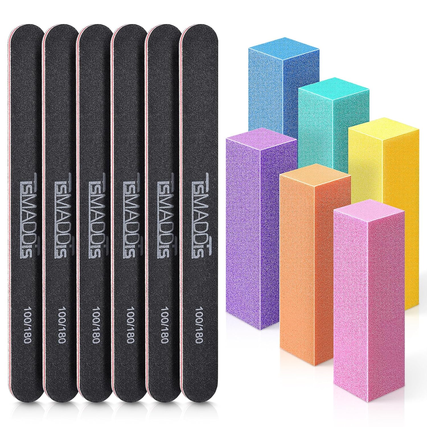 TsMADDTs Nail Files and Buffer, Professional Manicure Tools Kit Rectangular Art Care Buffer Block Tools 100/180 Grit 12Pcs/Pa(Black)