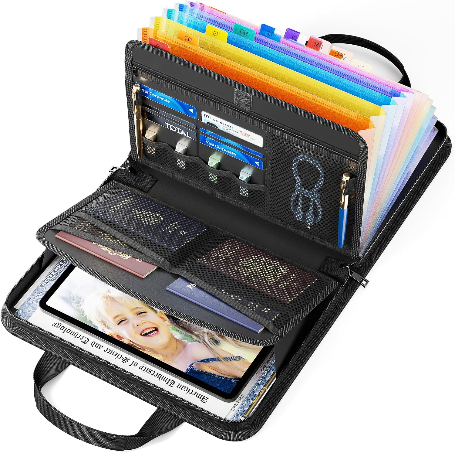 ABC life Important Document Organiser Wallets,13 Pockets A4 Fireproof Expanding File Folder with Handle, Accordion Travel Certificate Storage Organizer, Waterproof Paperwork Receipt Folders