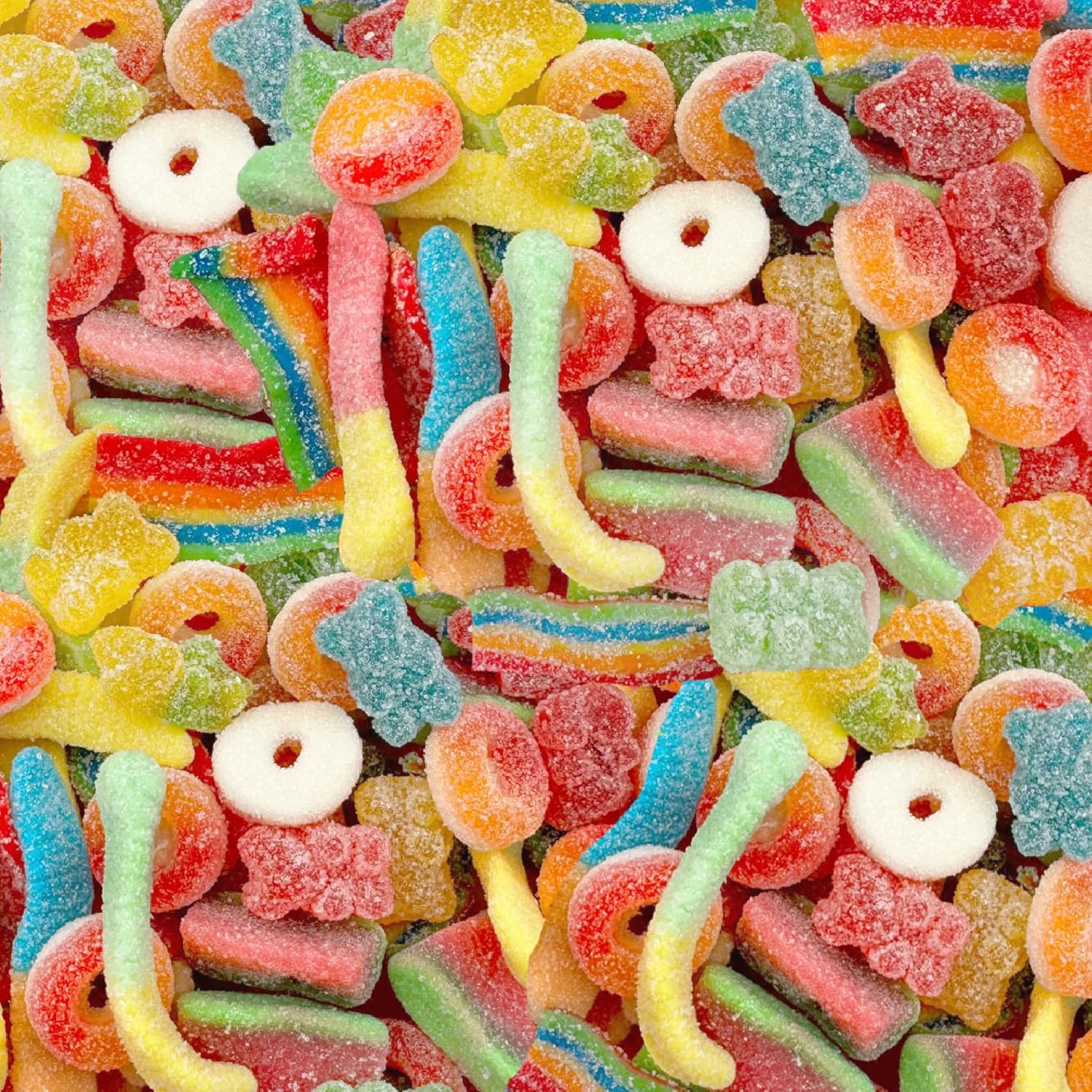 Sour Gummy Candy Mix | 2-Pound Pack | Belts, Peach Rings, Watermelon Wedges, Worms, Bears - Party Favors