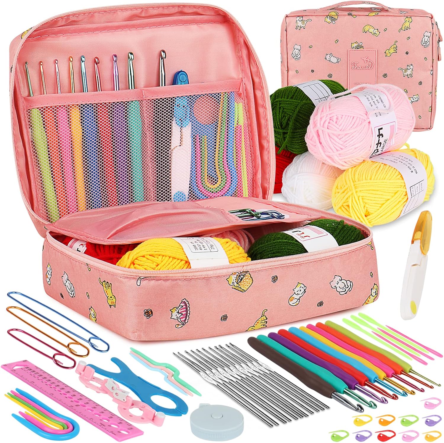 Aeelike Crochet Kits for Beginners Adults, Knitting Starter Kit for Adults, Include 0.6-6.0 mm Metal Crochet Hooks, Wool, Case and Knitting Accessories, Crochet Hook Set Kids, Crochet Starter Kit UK