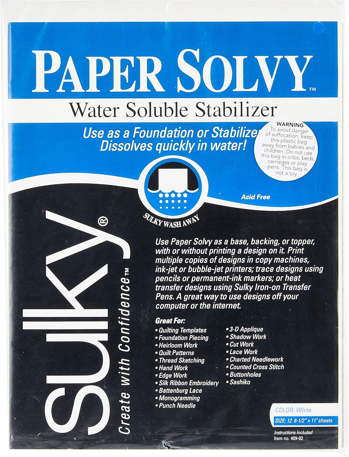 Sulky stabilizer, Silk, White, 8.5x11-Inch
