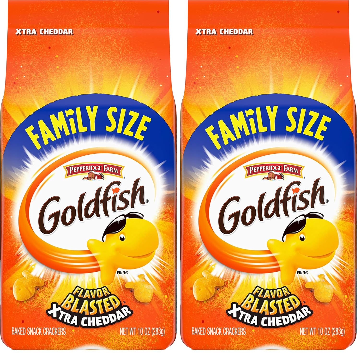 Goldfish Crackers, Flavor Blasted Xtra Cheddar Crackers, Family Size, 10 Oz Bag (Pack of 2)