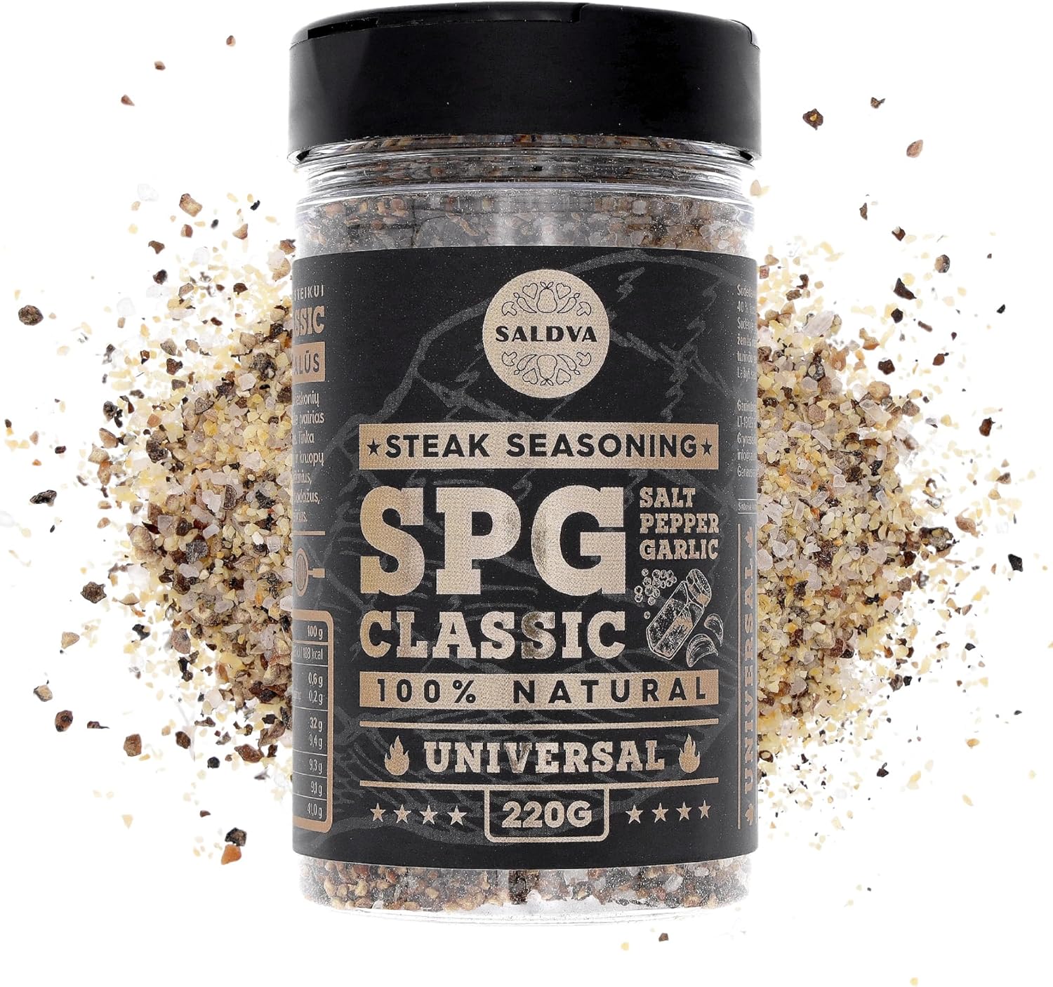 SPG Classic Steak Seasoning Blend - Premium Salt, Pepper & Garlic Seasoning - Crafted for Irresistible Steaks - Large Jar (220g)