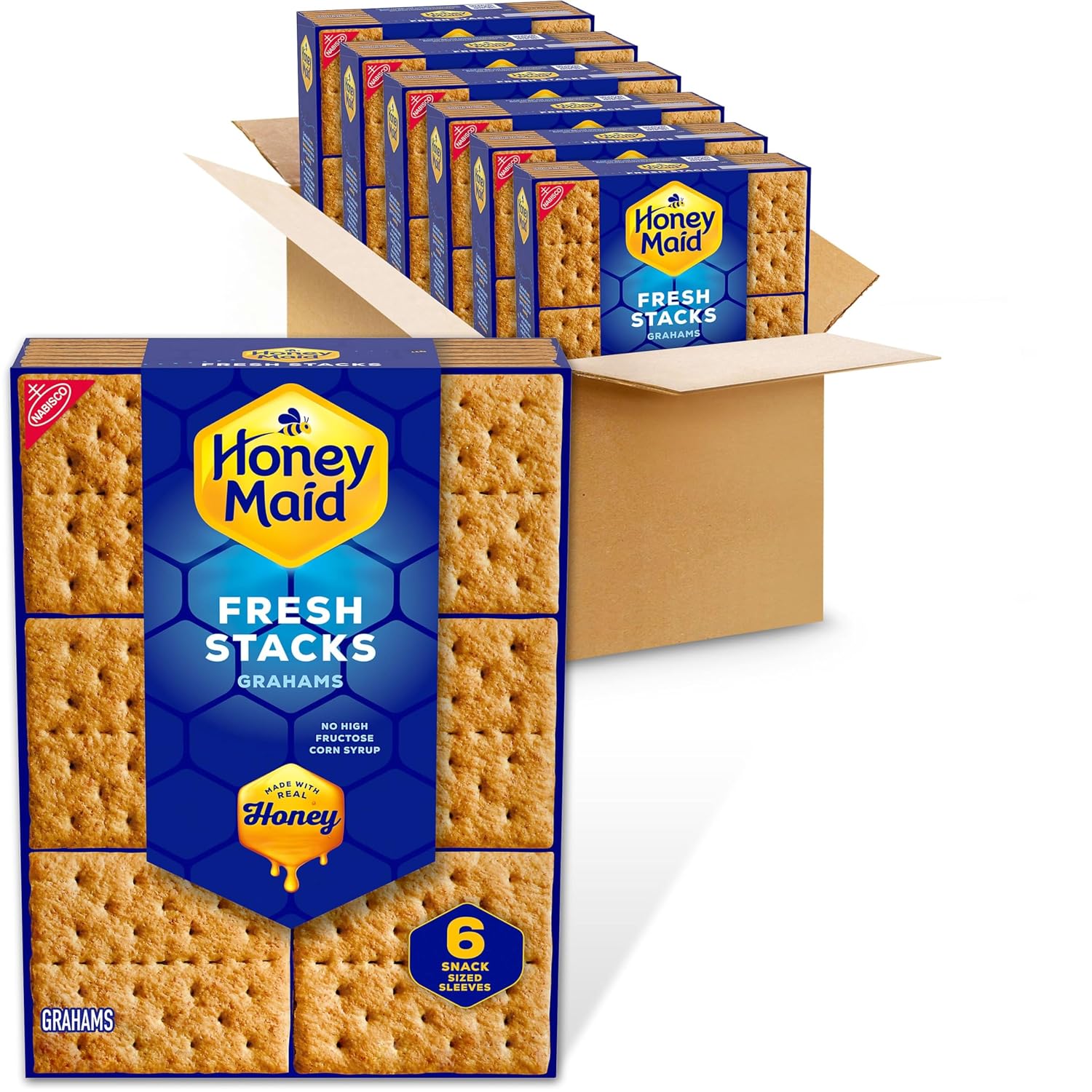 HONEY MAID Fresh Stacks Graham Crackers, 36 Multi Snack Packs | Bulk Travel Snacks, 8g Whole Grain Per 30g Serving, Made with Real Honey, No High Fructose Corn Syrup, Individually Wrapped