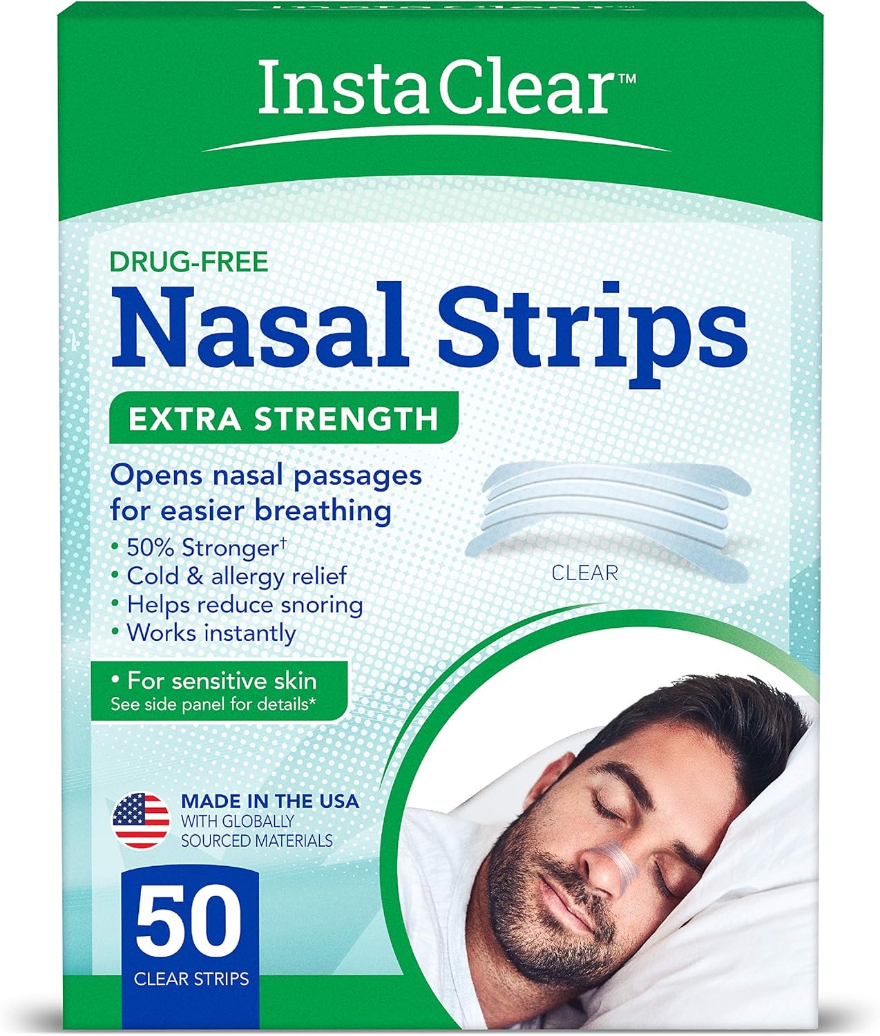Extra-Strength Nasal Breathing Strips Clear 50 ct | Works Instantly, Nasal Congestion Relief, Stops Snoring, Cold & Allergy