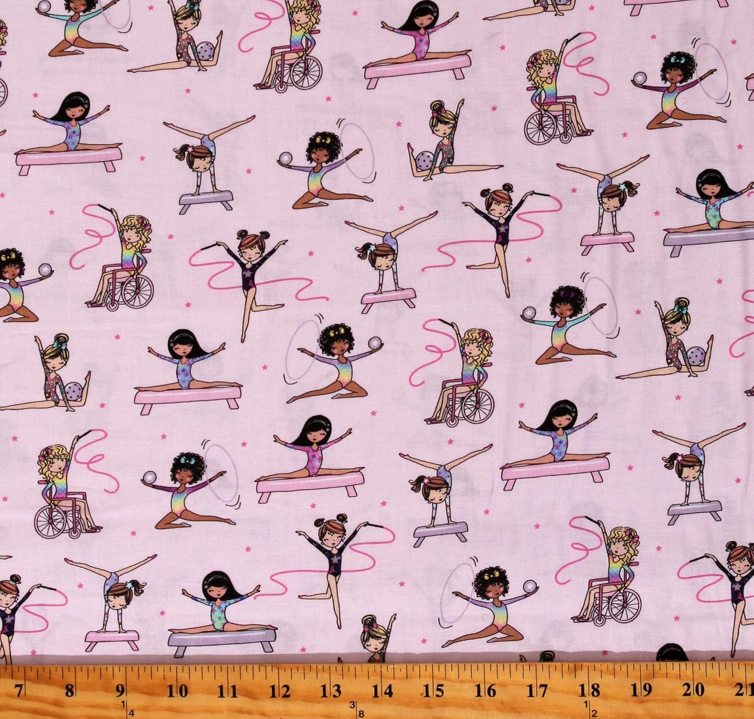 TIMELESS TREASURES Cotton Gymnasts Training Gymnastics Girls Pink Cotton Fabric Print by The Yard (KIDZ-CD2508-PINK), 44 Inches