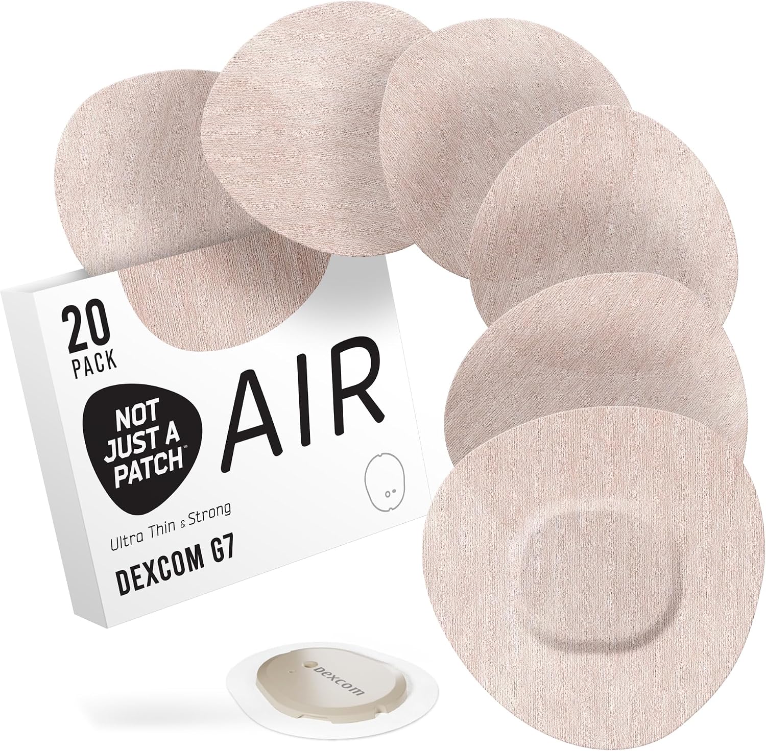 Not Just A Patch Air Dexcom G7 Adhesive Patches (20 Pack) – Waterproof CGM Overpatches – Strong, Thin, Lightweight Sensor Covers – 10-14 Day Adhesion Glucose Durable Sensor Patches – Beige